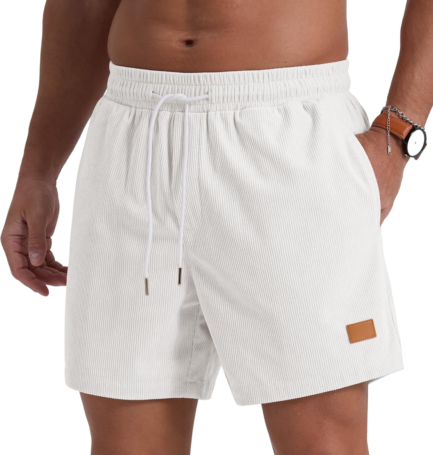 Sailwind Men's Casual 5" Shorts Corduroy Elastic Waist Drawstring Summer Beach Short - Image 2