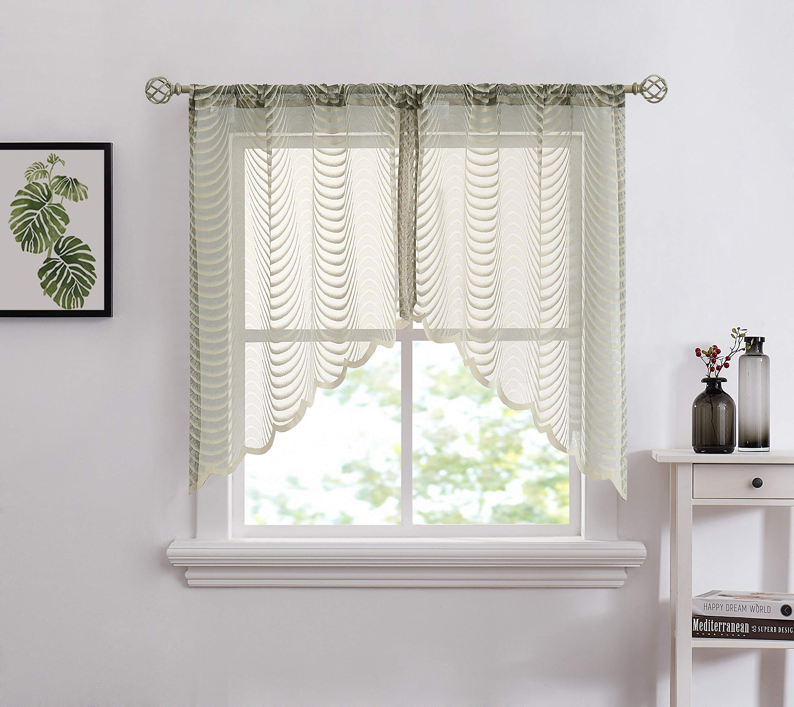 Buy LinenZone Waves Design Lace Semi Sheer Curtains Set of Two Swag