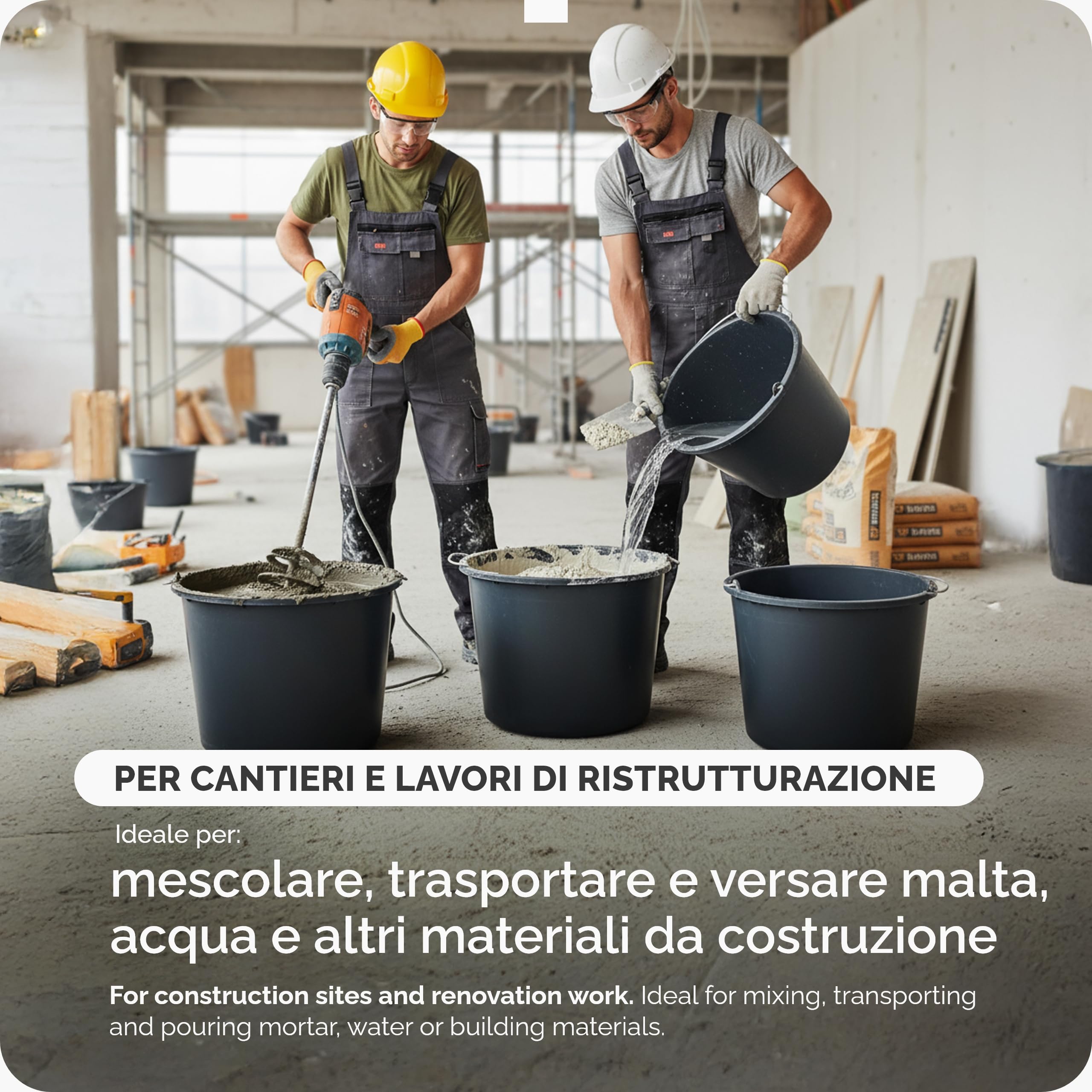 Garronda Secchio da Cantiere 10 Pezzi 20 L – robusto secchio plastica per malta in plastica riciclata con manico in metallo, mastello stabile da muratore per cantiere, giardino GD-0168