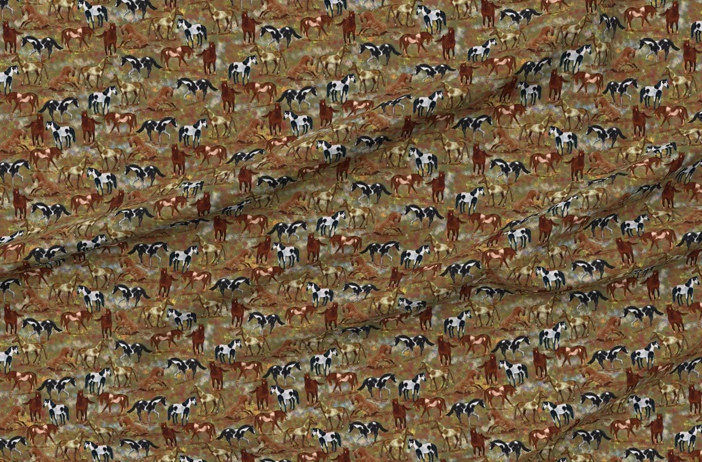 Spoonflower Fabric - Autumn Horses Horse Pony Landscape Western Ponies Paint Spot Race Printed on Upholstery Velvet Fabric Fat Quarter - Upholstery Home Decor Bottomweight Apparel
