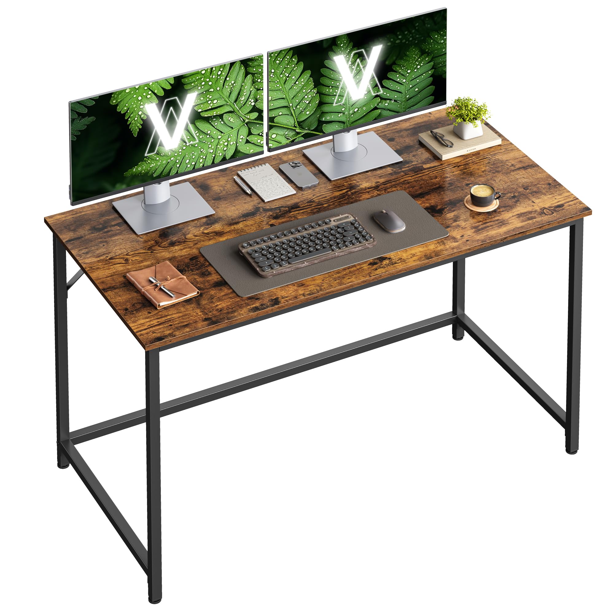 VASAGLE Escritorio, Mesa Oficina Pequeña y Estación Trabajo, Mesa para Teletrabajo, Estudio, Dormitorio, 60 x 120 x 76 cm, Estilo Industrial, Estructura Metal, Marrón Rústico y Negro Tinta LWD039B01