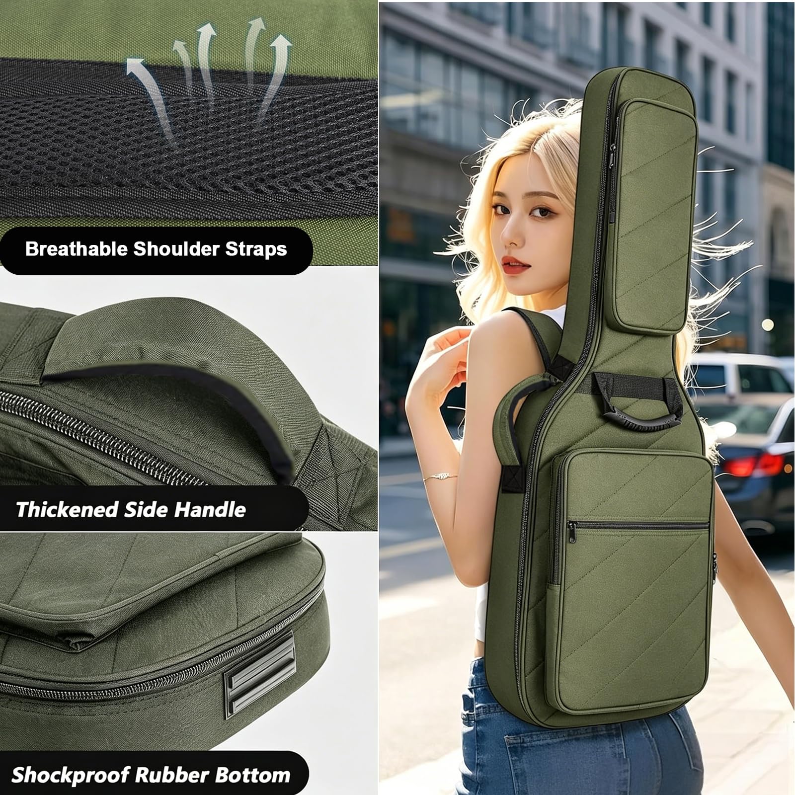 Funda para guitarra eléctrica de 41 pulgadas con acolchado de 15 mm, mochila impermeable suave para guitarra, correa de hombro ajustable, perfecta para la práctica diaria y protección del