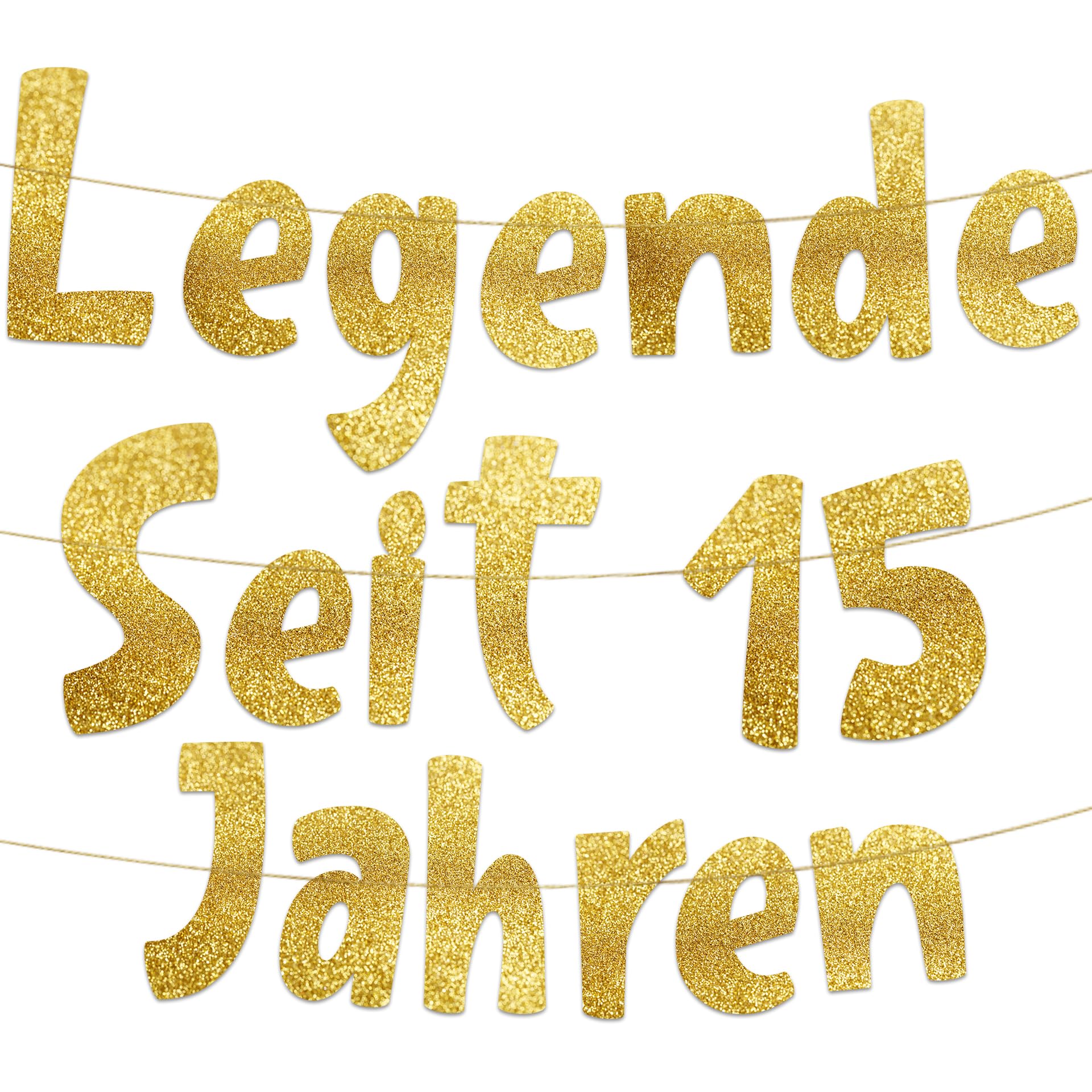 Glitzer-Banner '15' – Schwarzes Glitzerpapier, 3 M Lang, Fertig Montiert