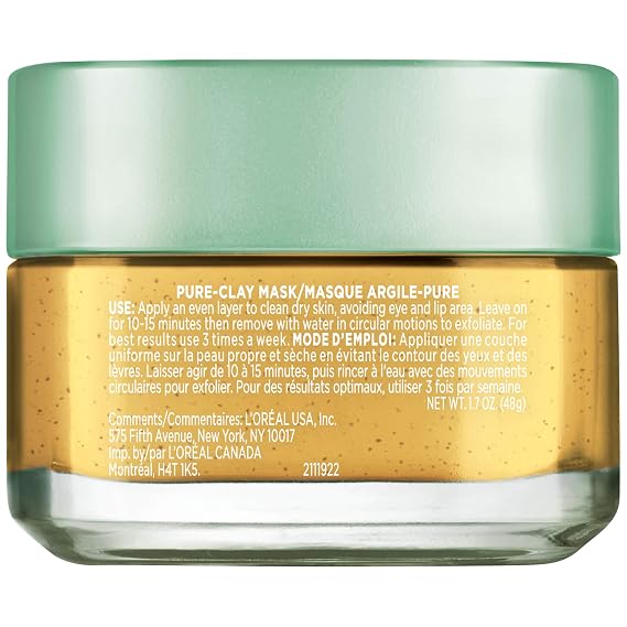 L'Oreal Paris Skincare Pure Clay Face Mask with Yuzu Lemon for Rough Skin to Clarify & Smooth, Clay Mask, at home face mask, 1.7 oz.