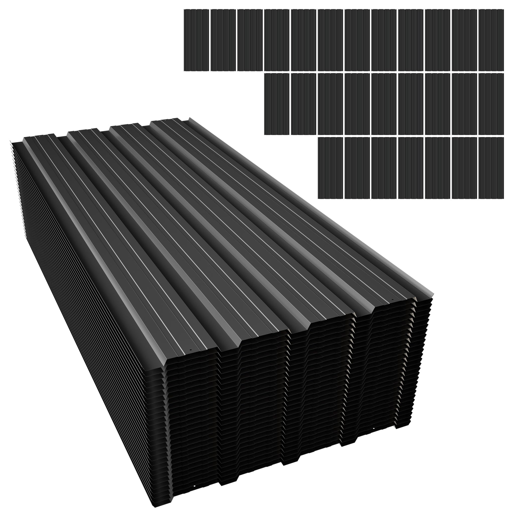 28-Pack Corrugated Metal Roofing Sheets Heavy Duty 108×42.6cm Panels,Black — image 1