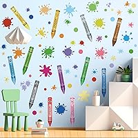 Vista 6 de 10 hojas creativas de colores de crayones de pared, calcomanías de acuarela con tinta, puntos, calcomanías de pared, calcomanías de pared