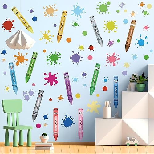Miniatura 6 de 10 hojas creativas de colores de crayones de pared, calcomanías de acuarela con tinta, puntos, calcomanías de pared, calcomanías de pared