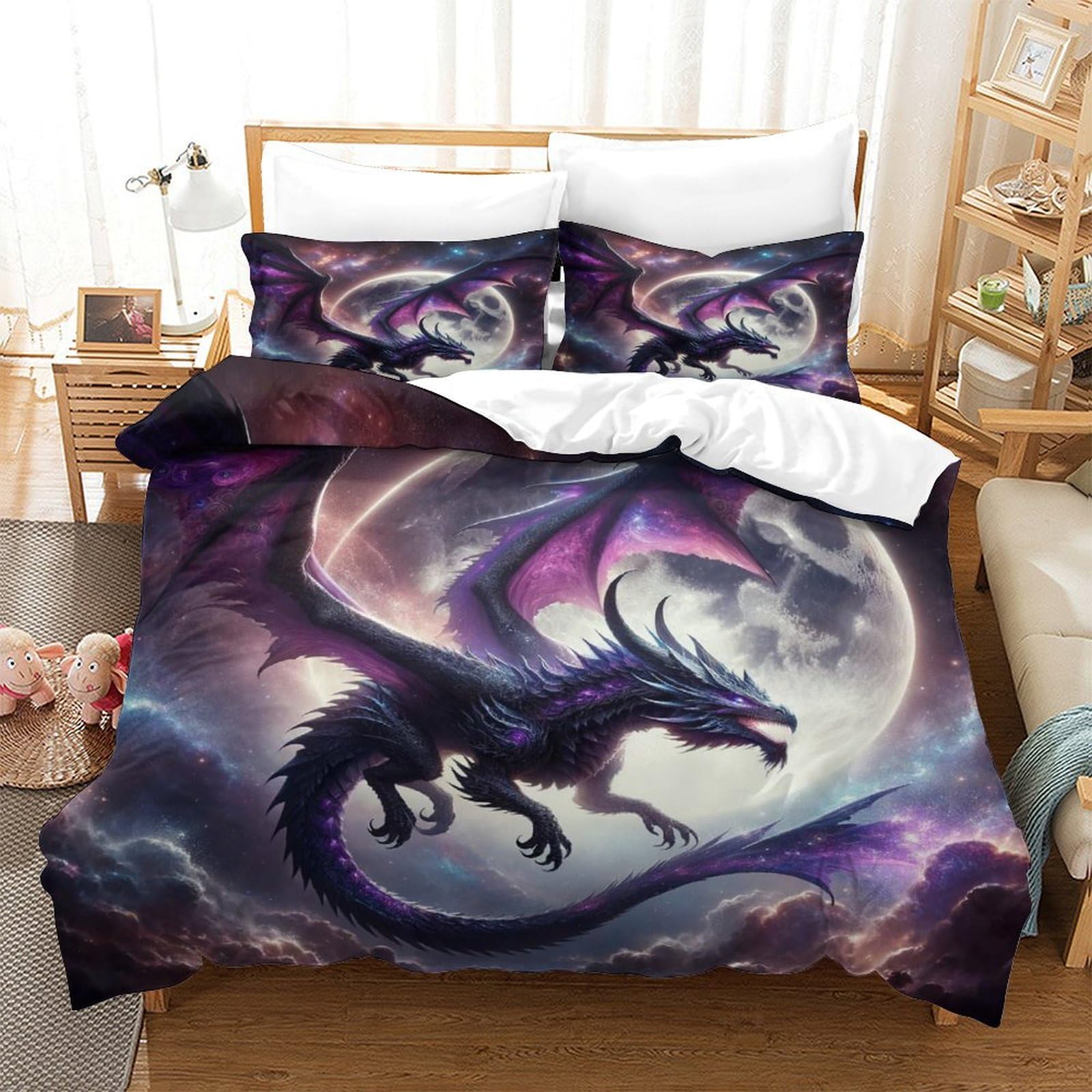 TNFHSOFT Flying Dragon 3D Duvet Cover Cool Animals Soft Comfortable Quilt Cover Breathable Quilt Cover Comforter Cover For Girls Boys Bedding Set King（220x240cm）