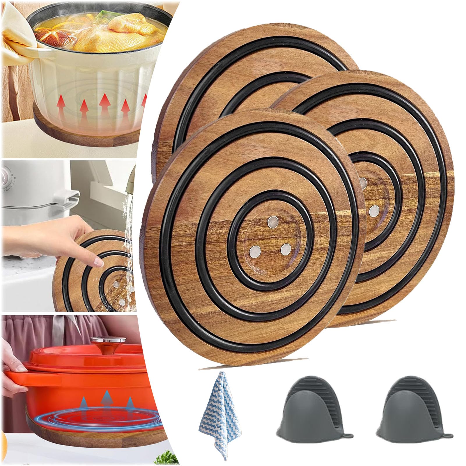 Magnetic Pot Coaster, Magnetic Pot Holder, Magnetic Pot Trivet, Magnetic Trivets For Hot Pots And Pans, Magnetic Trivets For Hot Dishes, Nonslip Magnetic Pot Holder (3PC)