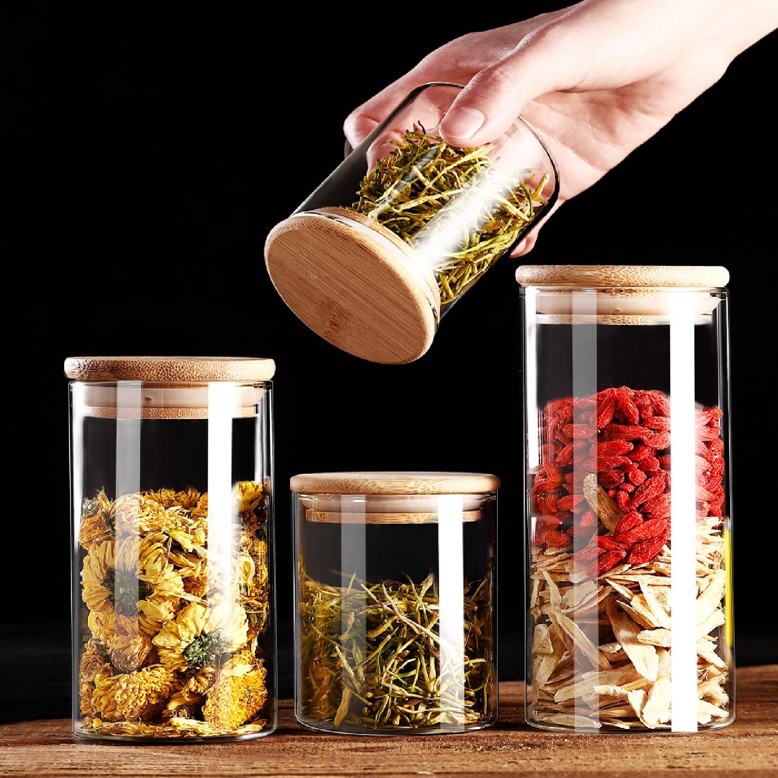 Juego De 3 Recipientes De Vidrio, Tarros De Cristal con Tapas Herméticas, Botes Transparentes para Snacks, Cereales Y Frutos Secos,2000ml