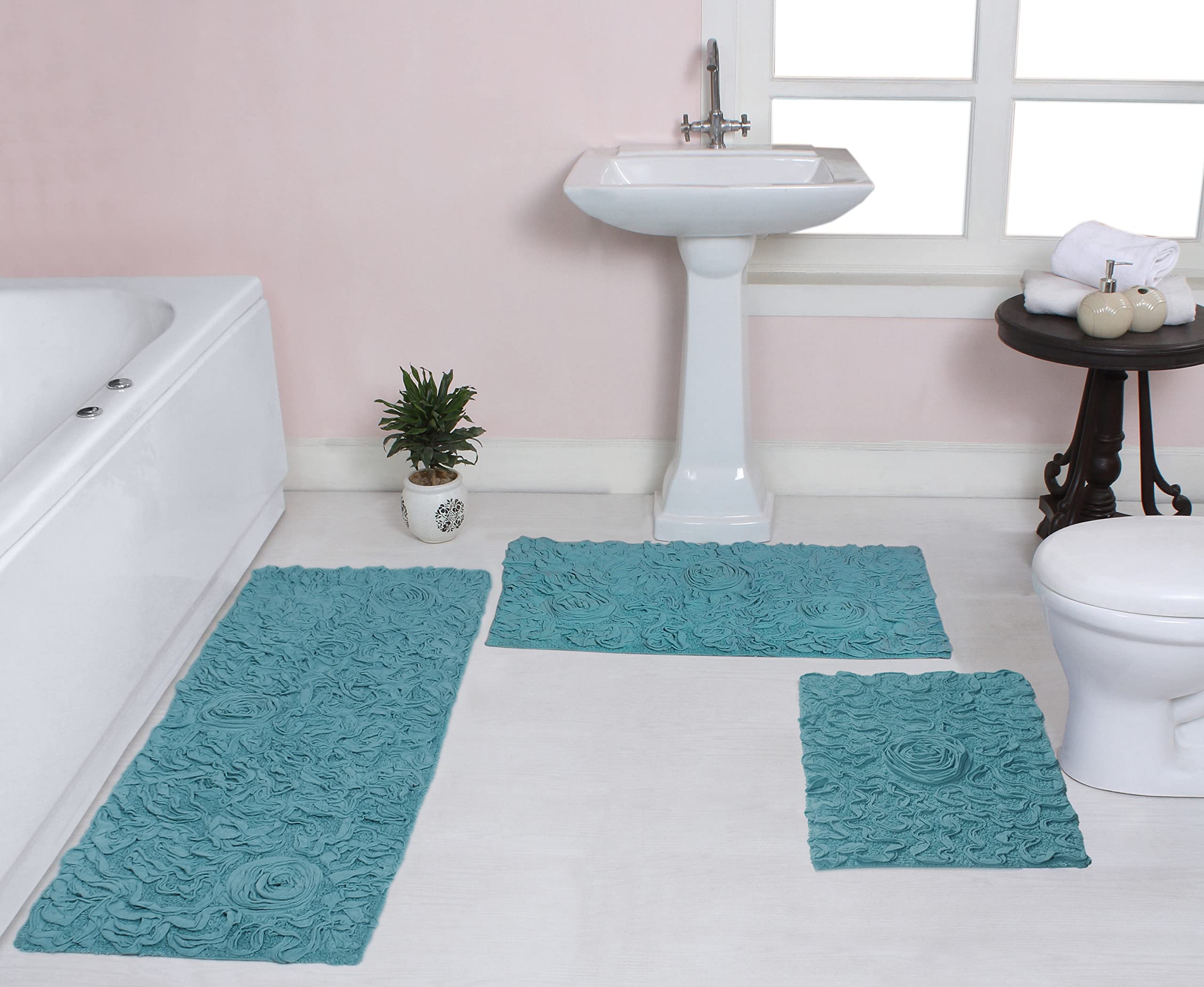 Home Weavers Bell Flower Collection - Tappeto in cotone assorbente, lavabile in lavatrice, 43,2 x 61 cm, 53,3 x 86,4 cm, colore: blu