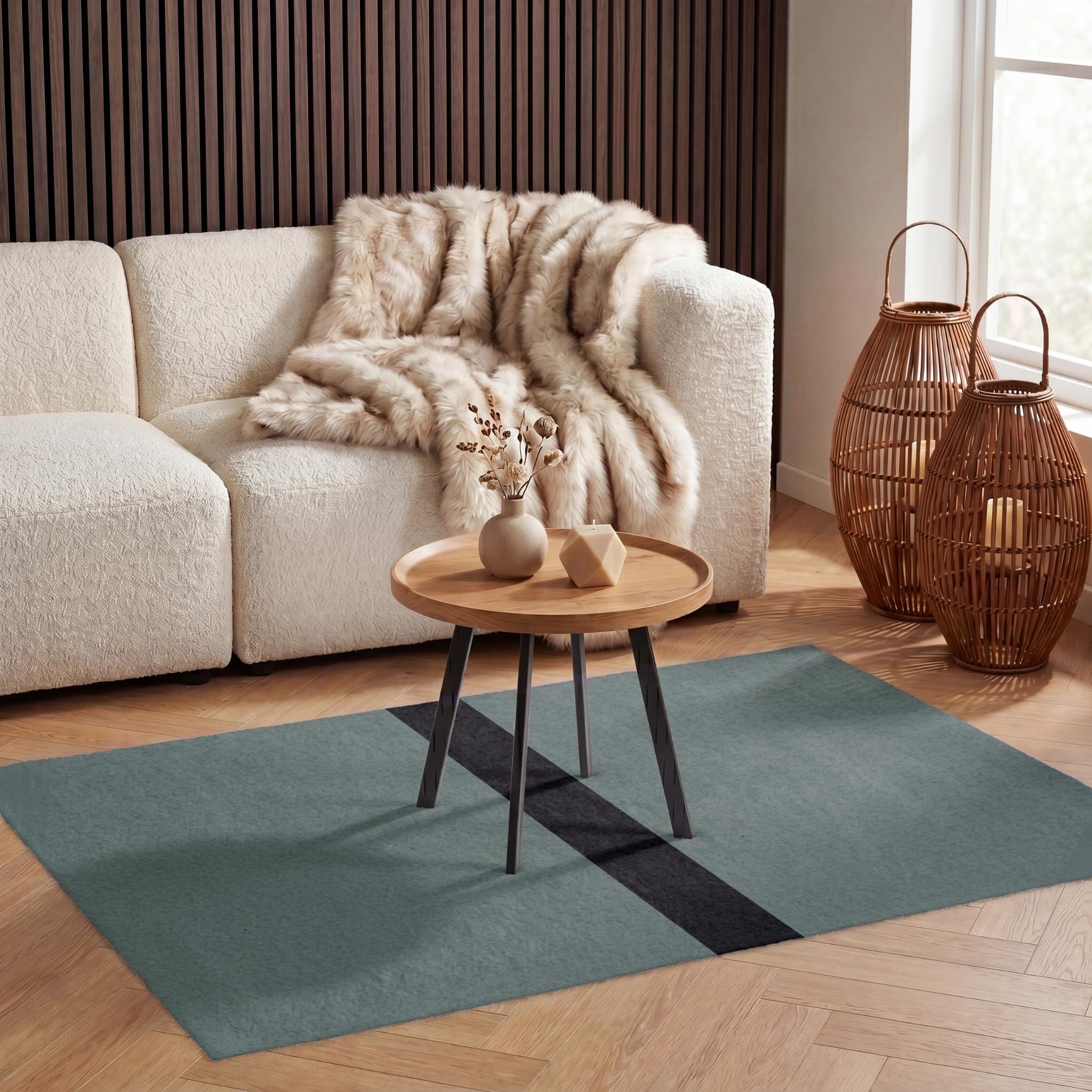 Alfombra Salon Rectangular 120x80 cm Alfombras Habitacion Dormitorio Tapete Sala Quarto Tapetes Matrimonio Modernas Antideslizante Verde - Negro - Rayas - Minimalista
