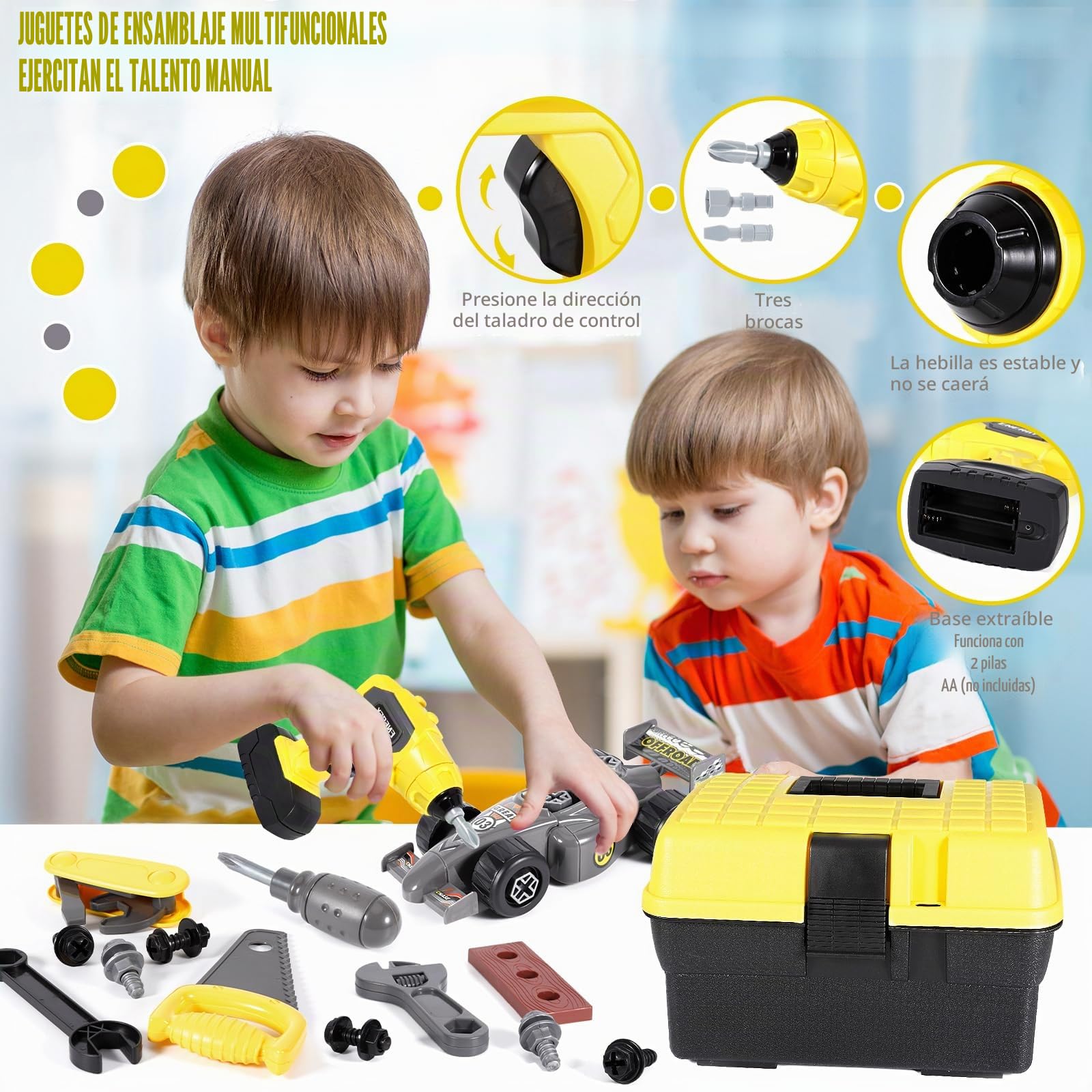72 Pièces Herramientas Juguete, Juguetes Niños 3 4 5 Años, Herramientas de Simulación con Taladro Eléctrico, Juegos Educativos, Regalo para niños a Partir de 3 a 5 Años