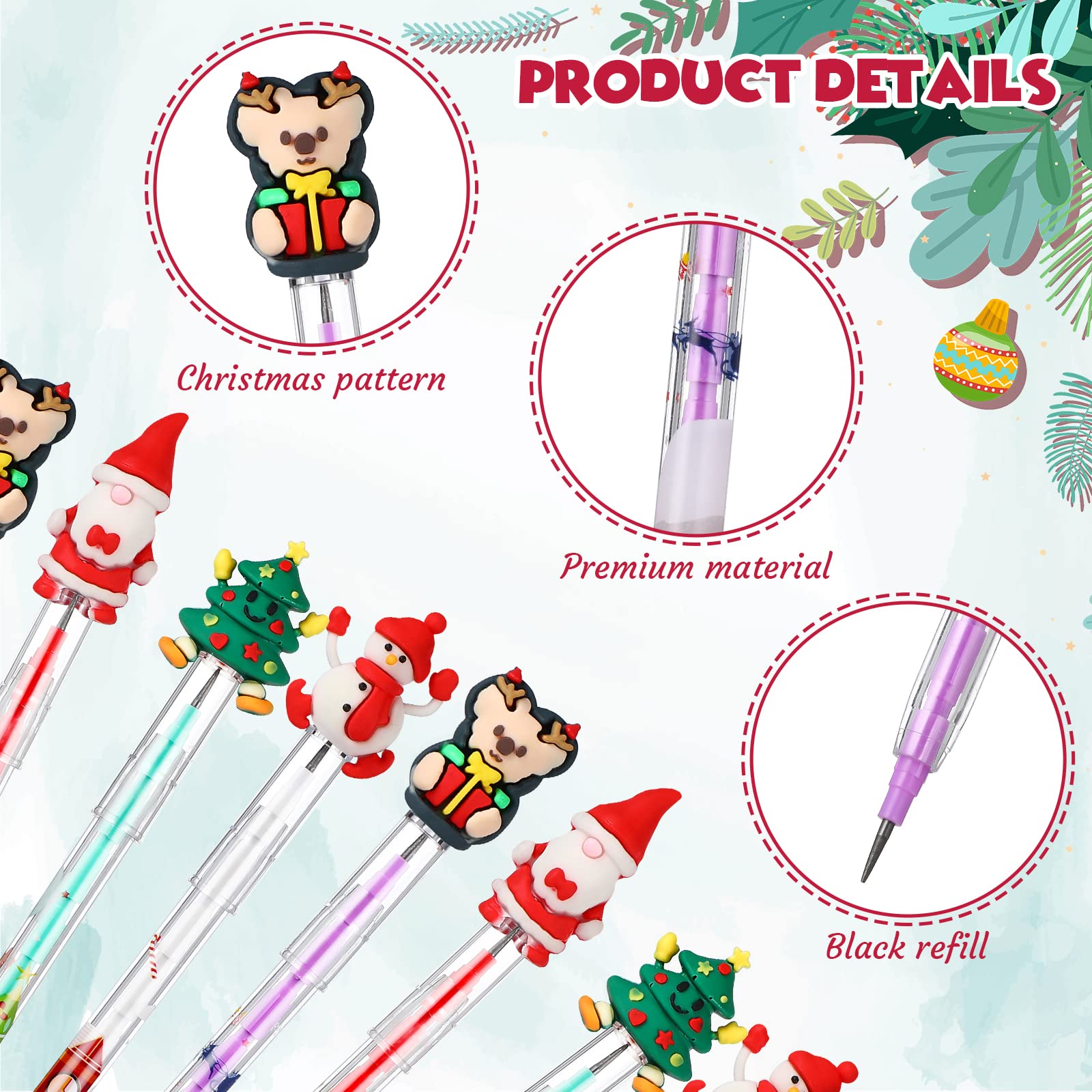 Toyvian 16Pack Matite di Natale Matite Non per Affilare a Punta Impilabile Matita Push Bambini Matita Impilabile Babbo Natale Albero Cervo Pupazzo di Neve di Natale