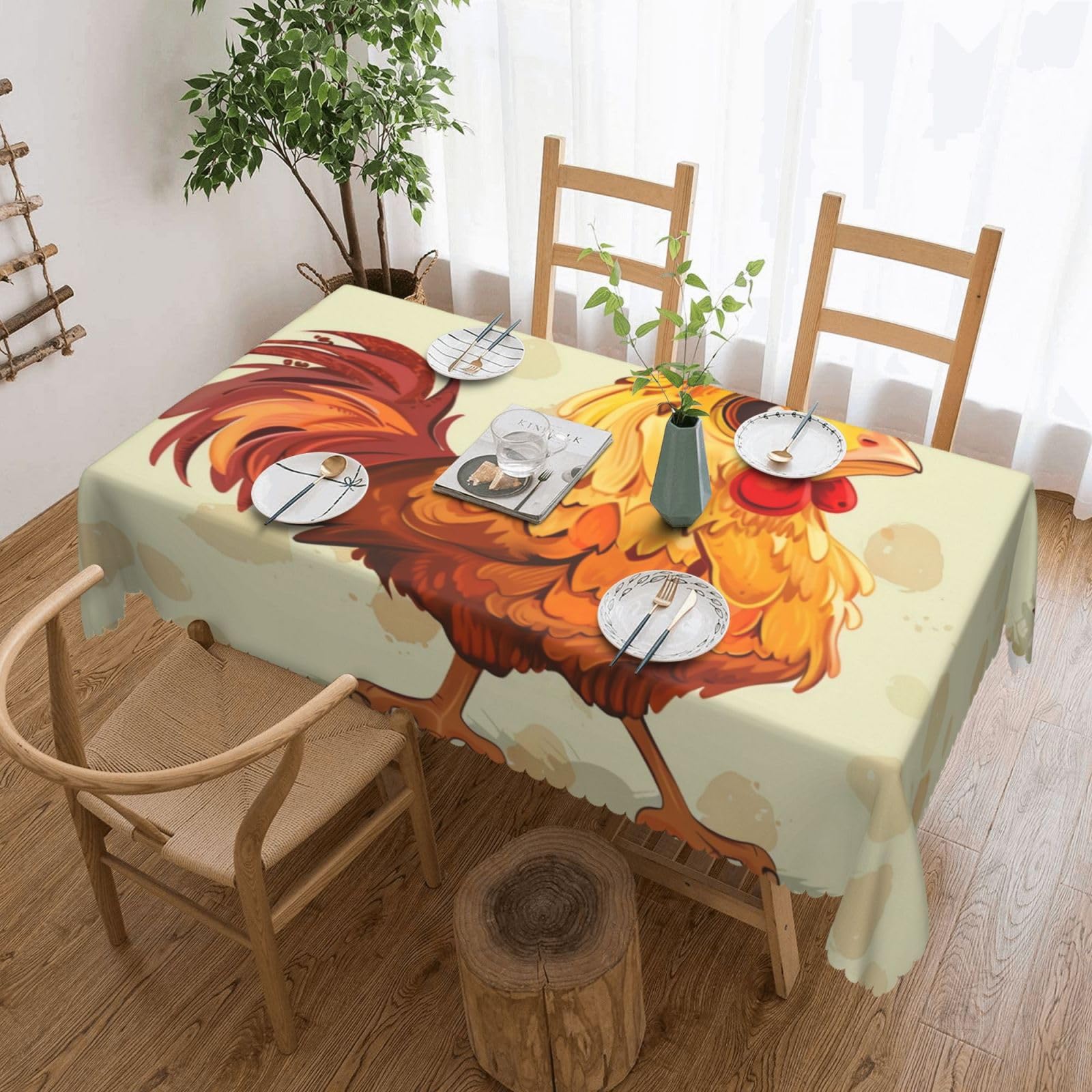 WPKJU Chicken Chick Printed Rectangle Tablecloth 72x54 Inch with Lace Trim, Water-Resistant Washable Table Cover for Farmhouse Weddings, Outdoor Picnics & Holiday Dining