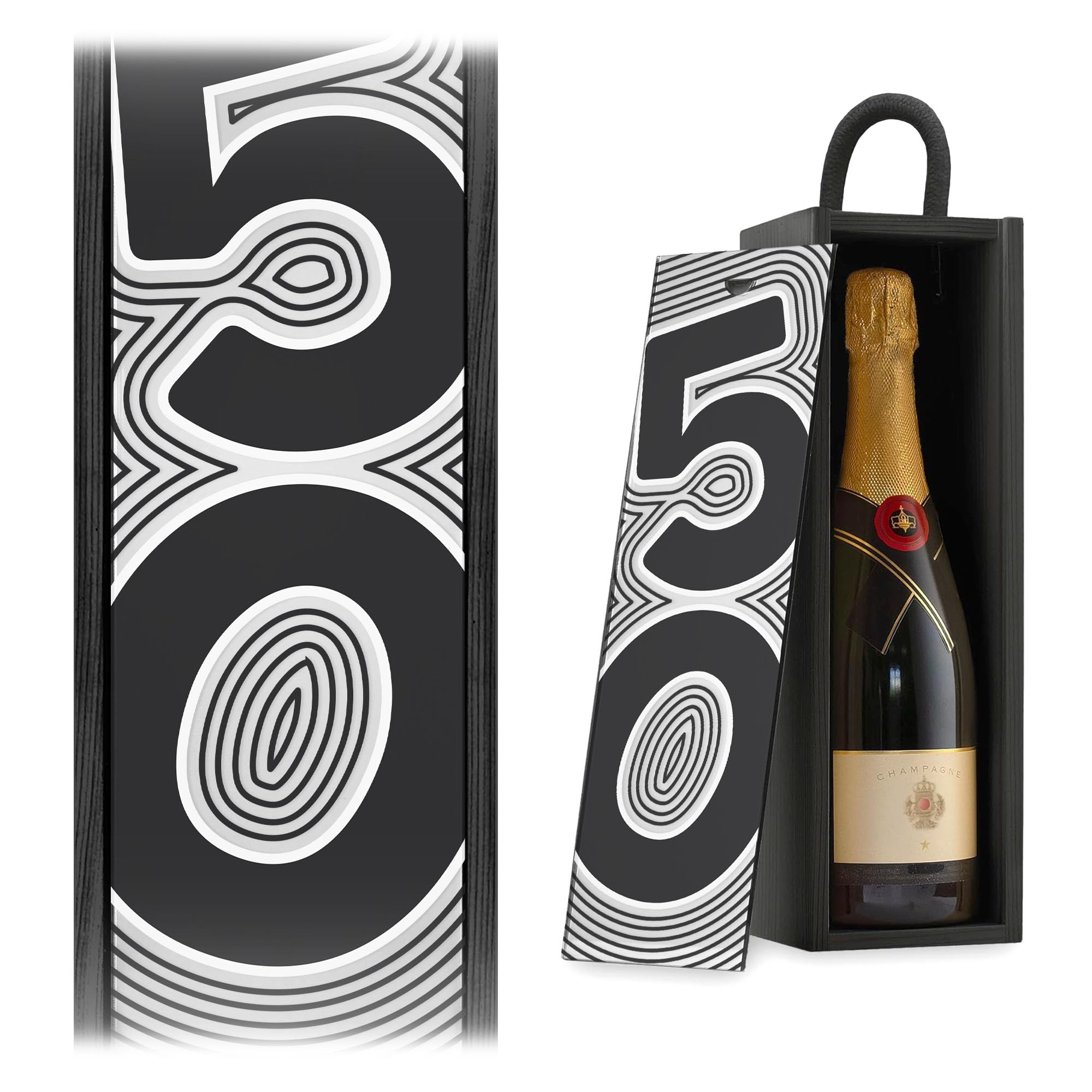 A1 Graphics Ltd 50th Birthday Champagne Wine Gift Box Milestone Birthday Gift For Him Her (Silver Mirror, Natural Box)