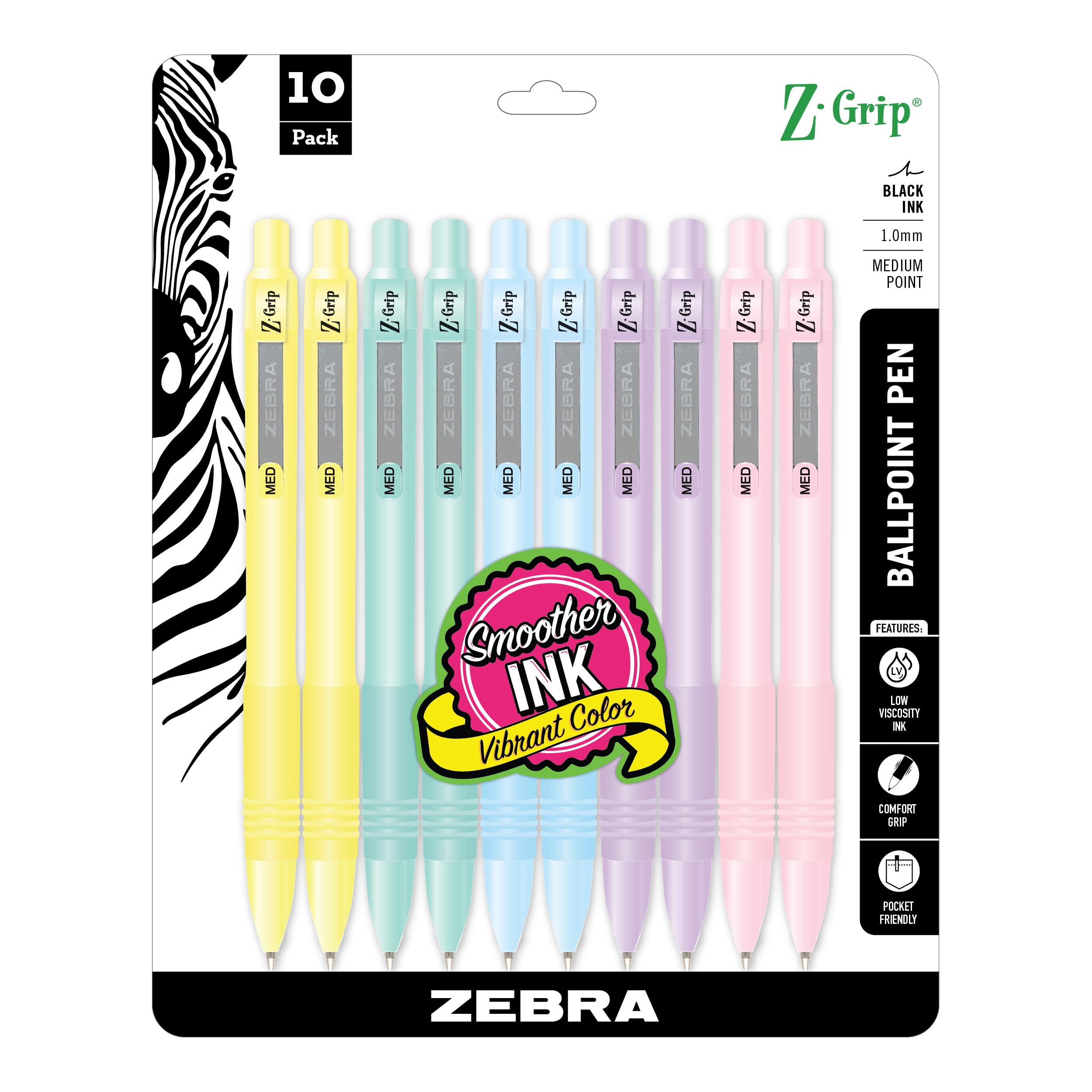 Z-Grip Retractable Ballpoint Pen, Smooth-Flowing Black Ink, 1.0mm Medium Point, School & Office Supplies, Ideal for Note-Taking, Journal and Planner Use, 10-Pack Assorted Barrels (22101)