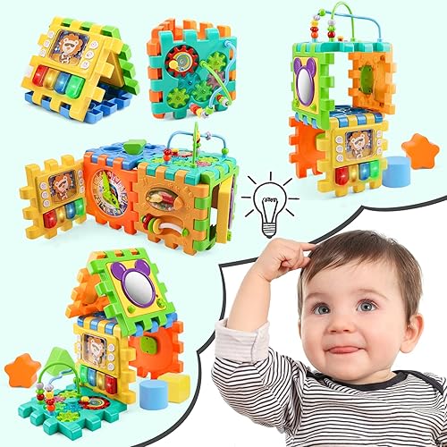 Miniatura 2 de nicknack Juguete para bebé a 18 meses de actividad musical cubo de actividad de aprendizaje ocupado con clasificador de formas de laberinto de