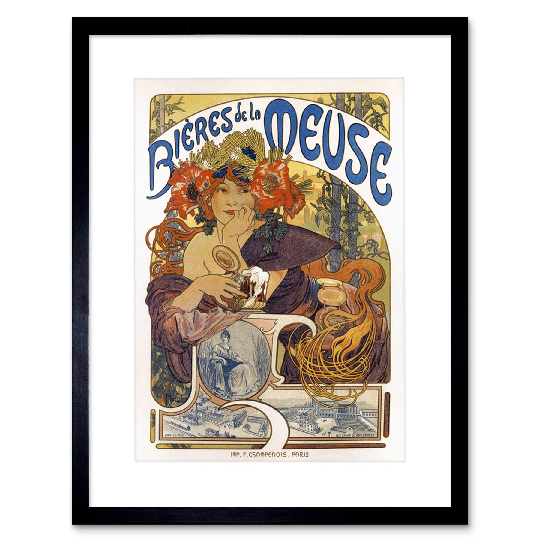 Wee Blue Coo Advert Beer Of The Meuse Paris France Vintage Framed Wall Art Print