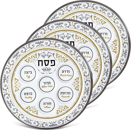 Miniatura 8 de Zion Judaica - Plato para seder de Pascua de 12 pulgadas, sin BPA, diseño floral de tulipanes morados, 6 cavidades redondas