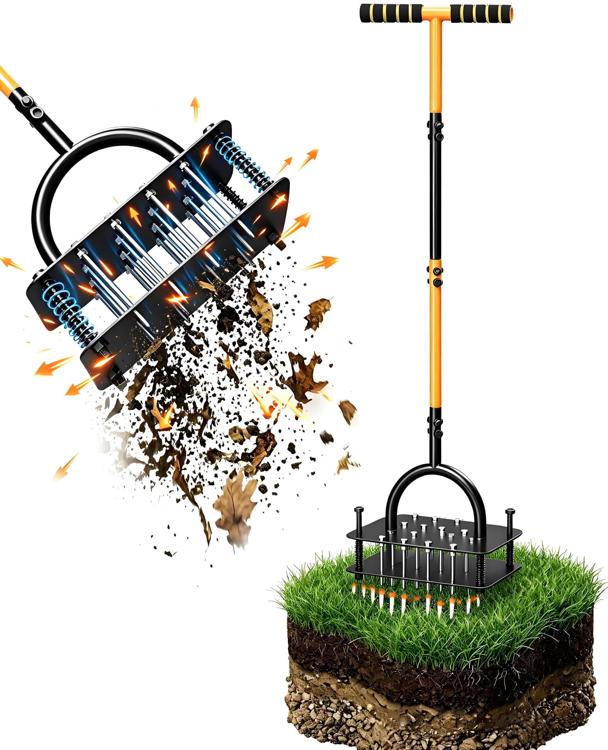 Rasenlüfter Aerifizierer für Rasen, manueller Rasenbelüfter mit 16 Metallspikes & T-Griff, für Verdichtete Böden, Garten & Rasenpflege