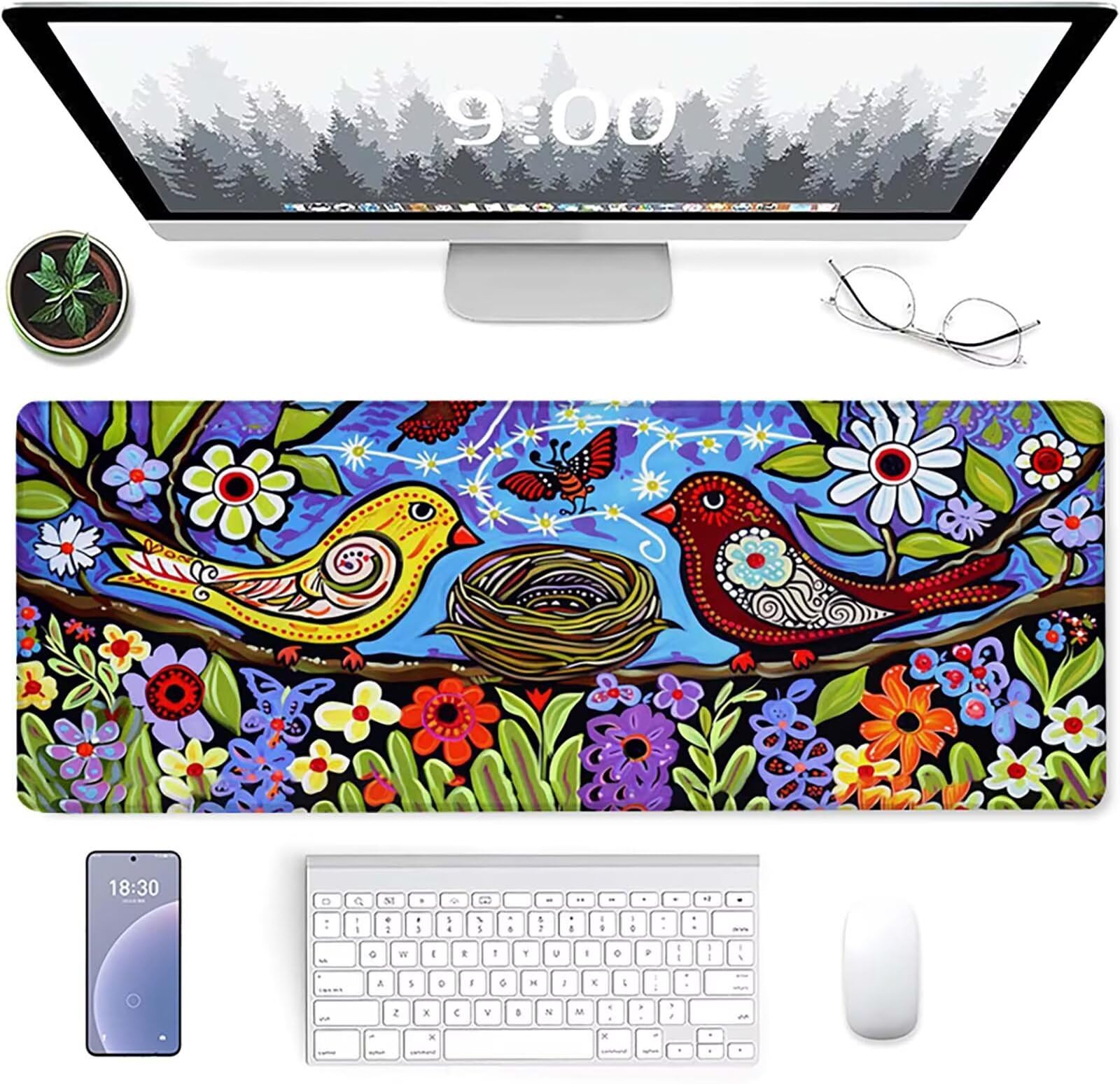 Podkładka pod mysz XXL 1200x600x3mm, kolorowa podkładka pod mysz do gier z antypoślizgową gumową powierzchnią, poprawia precyzję i szybkość, akcesoria biurowe, prezent dla mężczyzn, ptak I-7315