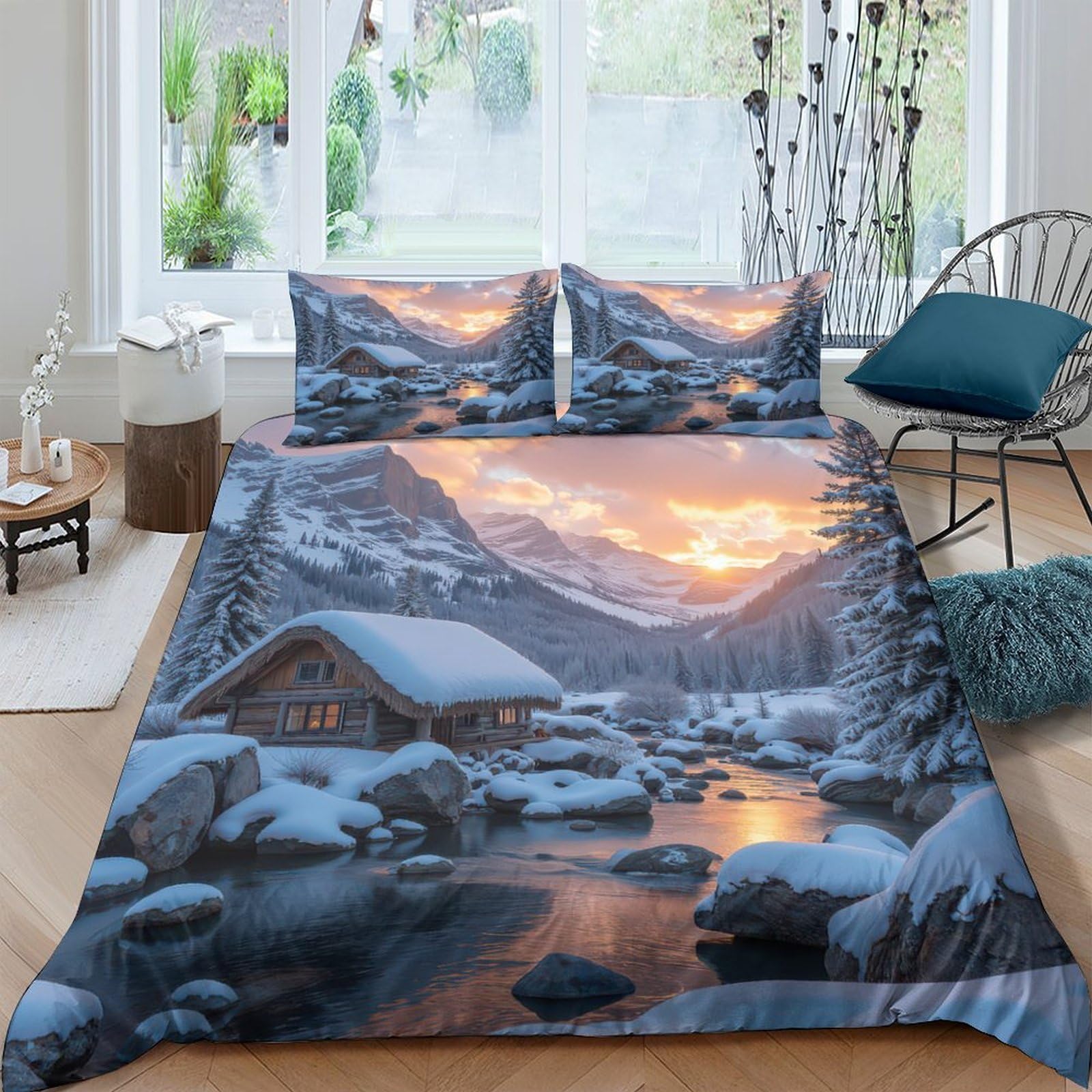 Housse de couette montagne 220x240 pour une ambiance chalet chaleureuse et chic