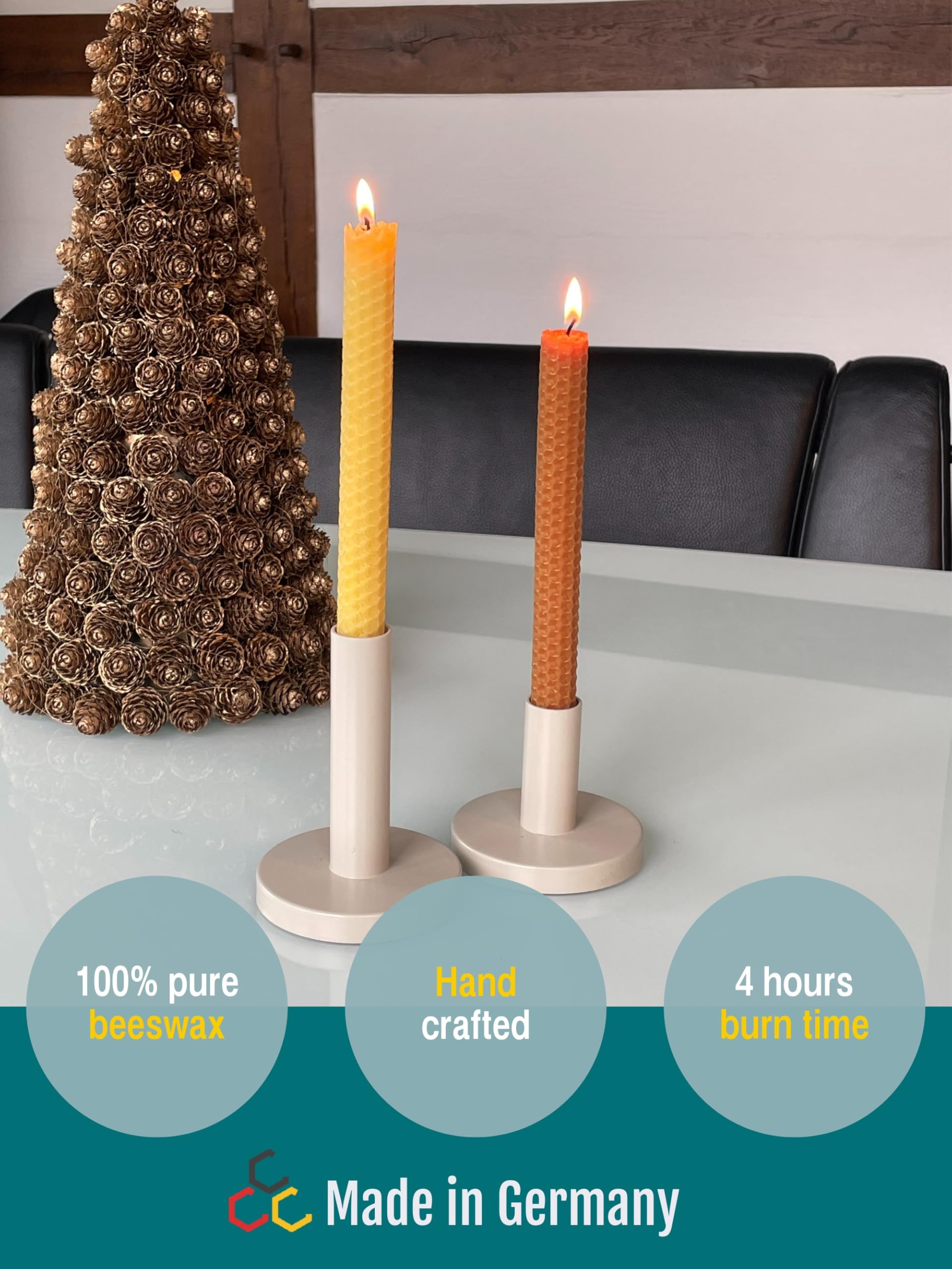Wachsmann Lot De 2 Bougies En Cire D'Abeille Roulées à La Main - 100% Naturelle, Fabriquées En Allemagne
