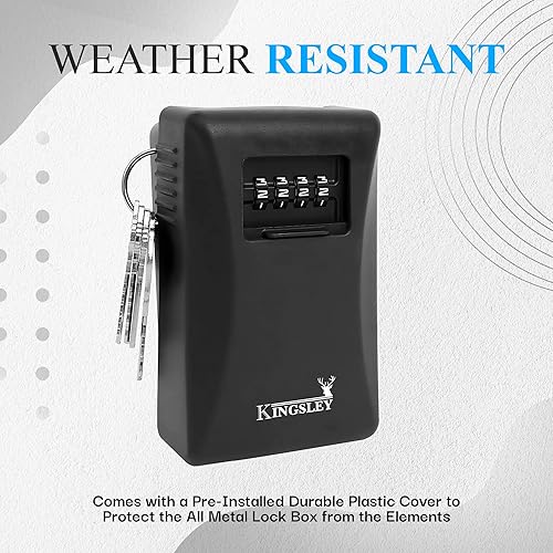 Miniatura 4 de Kingsley Guard-a-Key, caja de seguridad resistente a la intemperie, soporte de pared para interiores y exteriores, código de combinación reiniciable