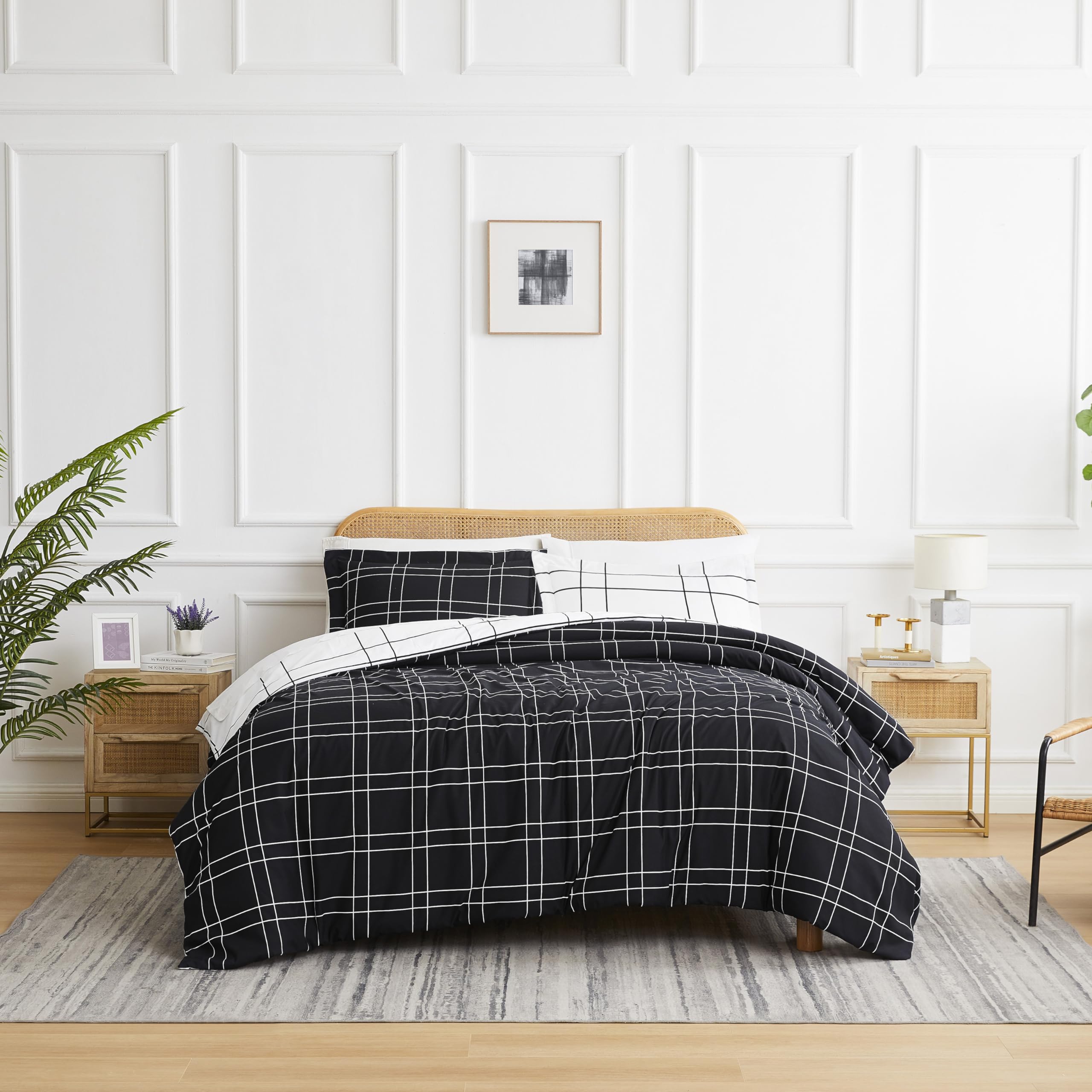 Southshore Fine Living, Inc.Urban Grid Collection Twin Duvet Cover Bedding Set Printed Duvet Cover Bedspread 2-Piece with one Matching sham (69 in Wide x 98 in Long), Black, Twin/Twin XL