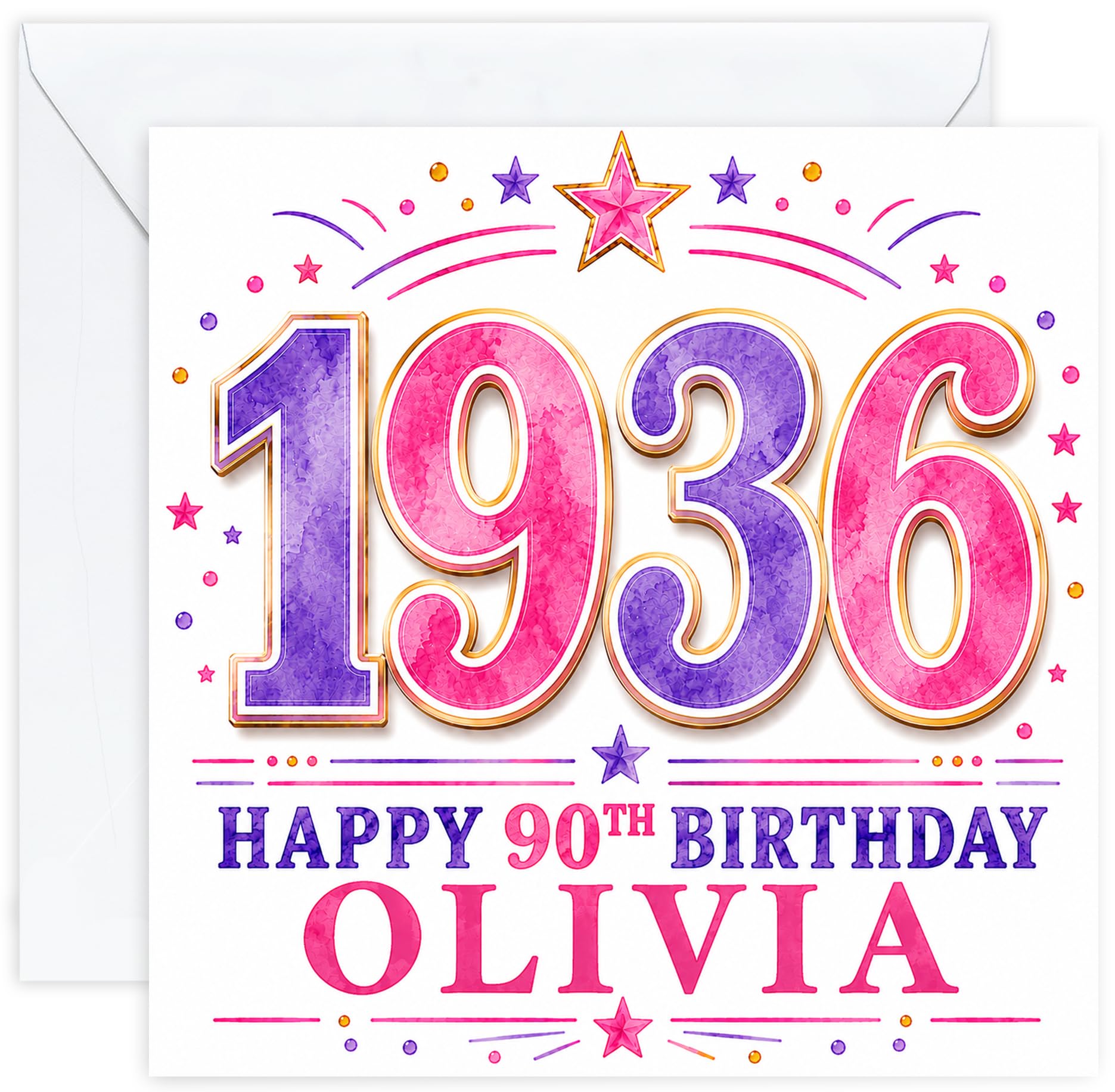 Personalised 90th Birthday Card for Her | Ninetieth Birthday Card for 90 Year Old Women | Mum Grandma Nan Aunt Friend | Female Birthday Card with Name (Design 04)