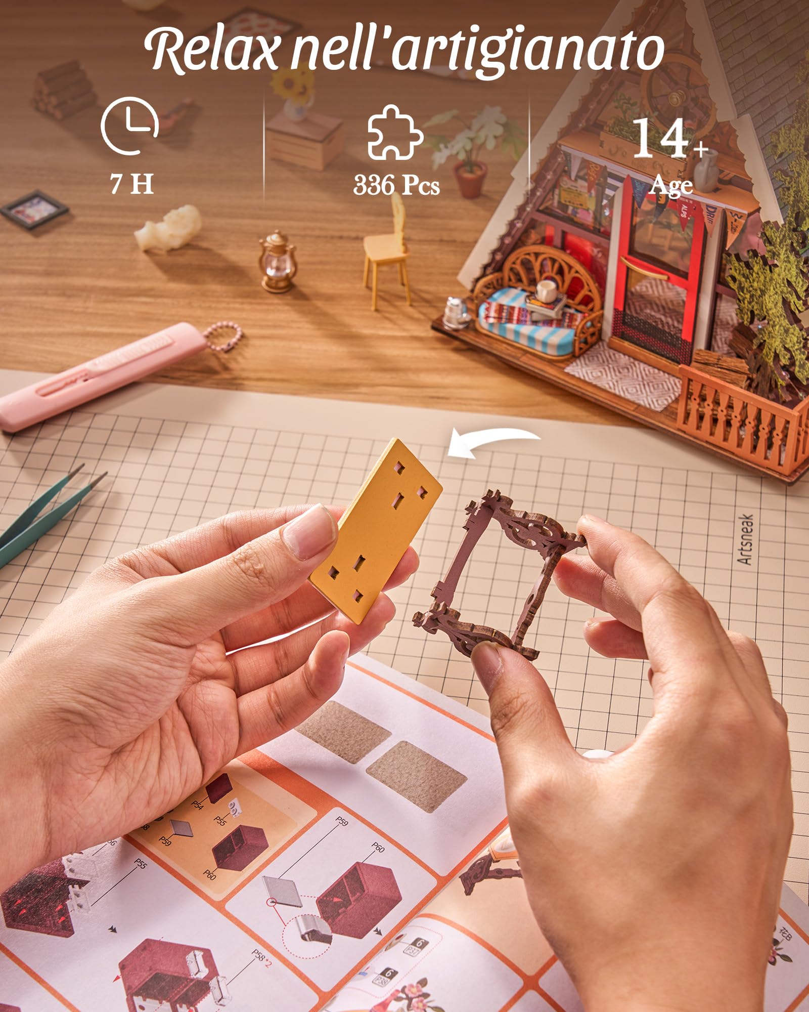 ROBOTIME Modellini da costruzione per adulti, casa in miniatura con telaio ad A, casa delle bambole in legno dai 14 anni, regali per donne e uomini