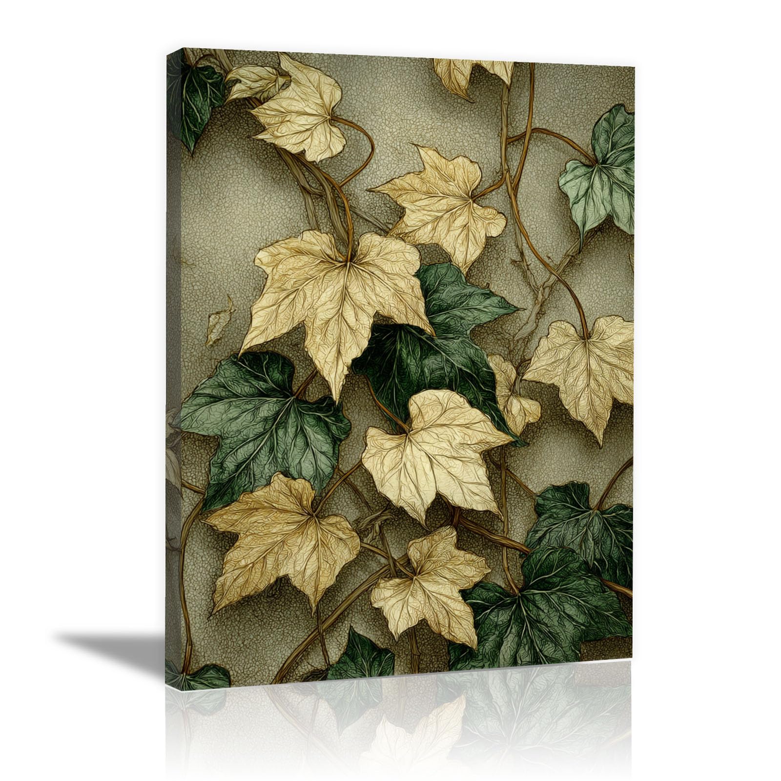 Teruea Beige Flowers Wall Art Retro Vintage Green Leaf Botanical Decor Print Art Flickering Flower Modern Abstract Paintings Canvas Wall Art(Beige)-60X90cm1 Framed