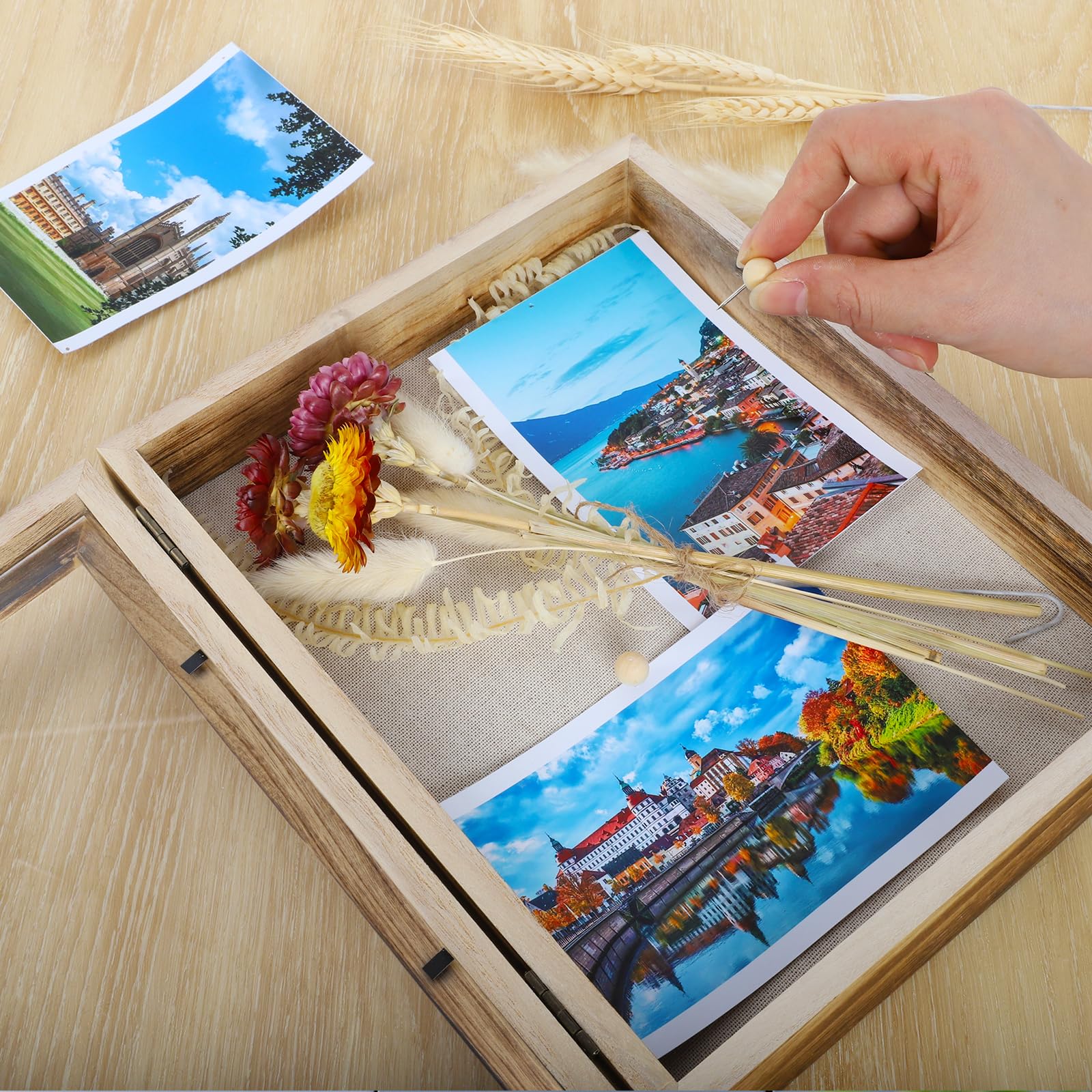 Marcos con Profundidad, Wood Shadow Box Frame, Marco Profundo de 25x20 cm para Pared o Mesa - Exhibidor 3D para Fotos, Flores, Arte y Objetos Sentimentales