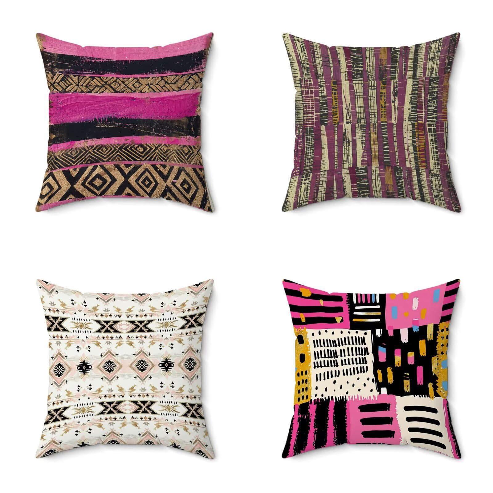 Federe Cuscini Divano 75X75CM Set di 4 Colore Cuscini Divano BohemiaMotivo Stampa Fronte-retro Design, Impermeabile Morbido Retro Federe Copricuscin per Soggiorno Camera Balcone Esterno Decor T-6S4