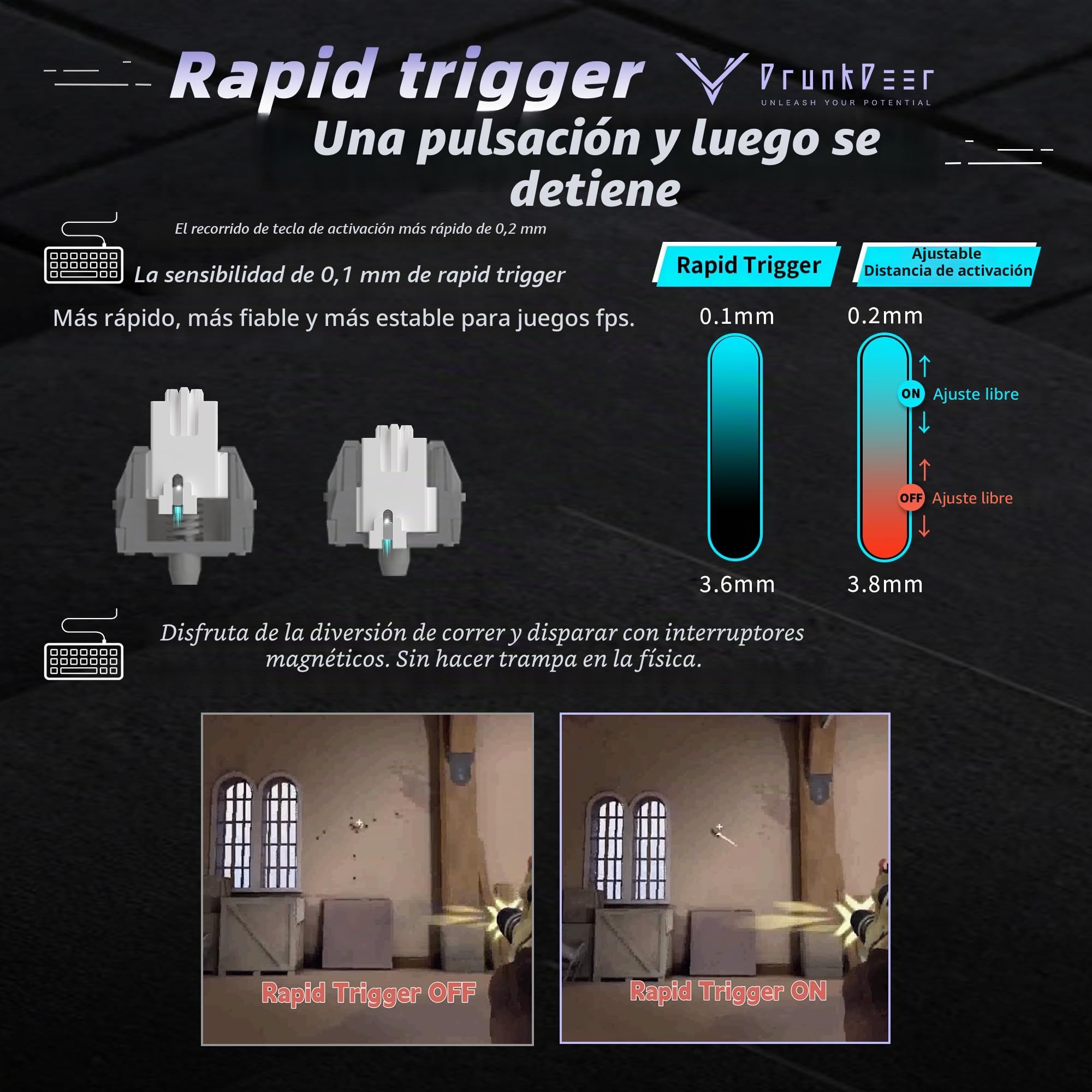 DrunkDeer Teclado mecánico A75, teclados para juegos TKL, interruptor magnético hiperrápido, cable RGB USB compacto, 82 teclas con perilla blanca