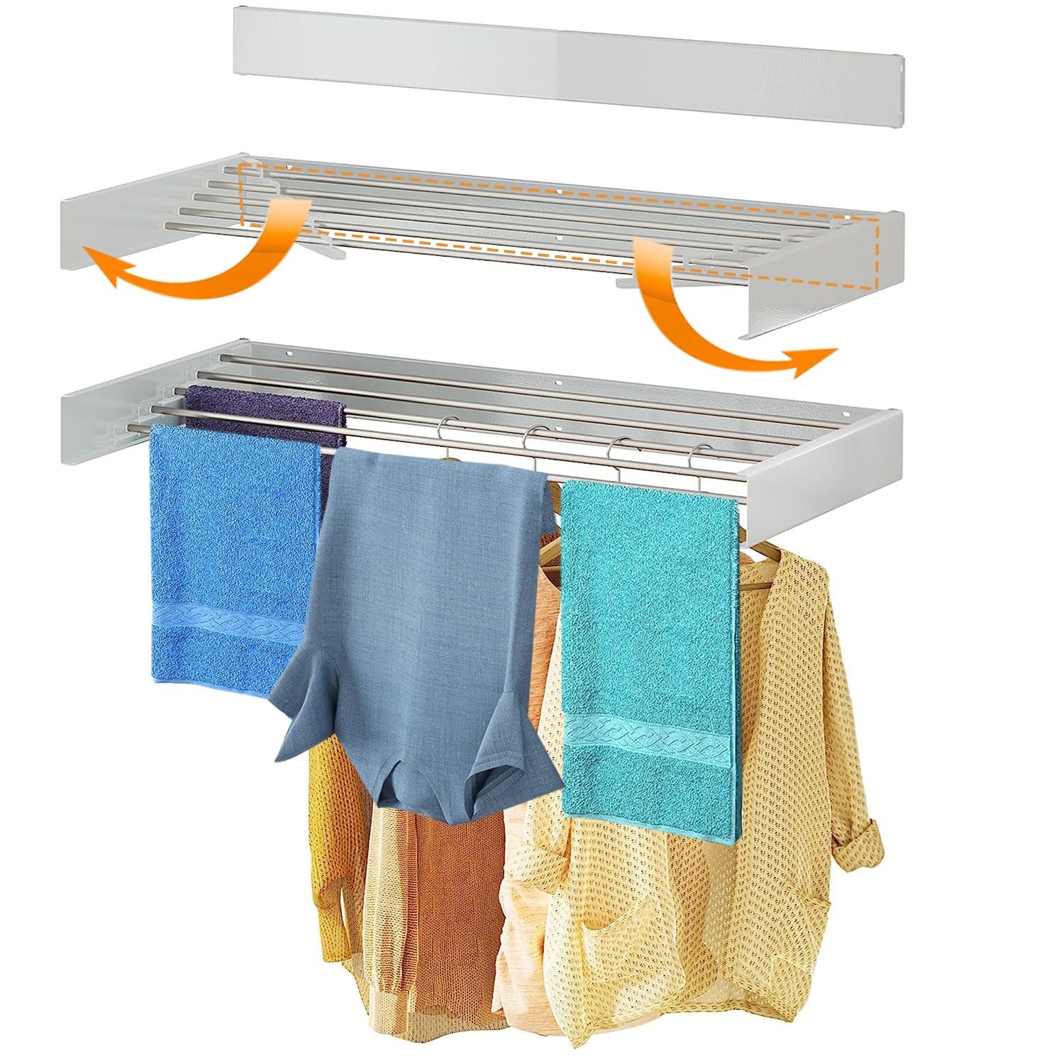 SPNOR Laundry Drying Rack Collapsible, Wall Mounted, Retractable Clothes Drying Rack, 30KG Capacity, 100CM, with Wall Template and Long Screwdriver Bit