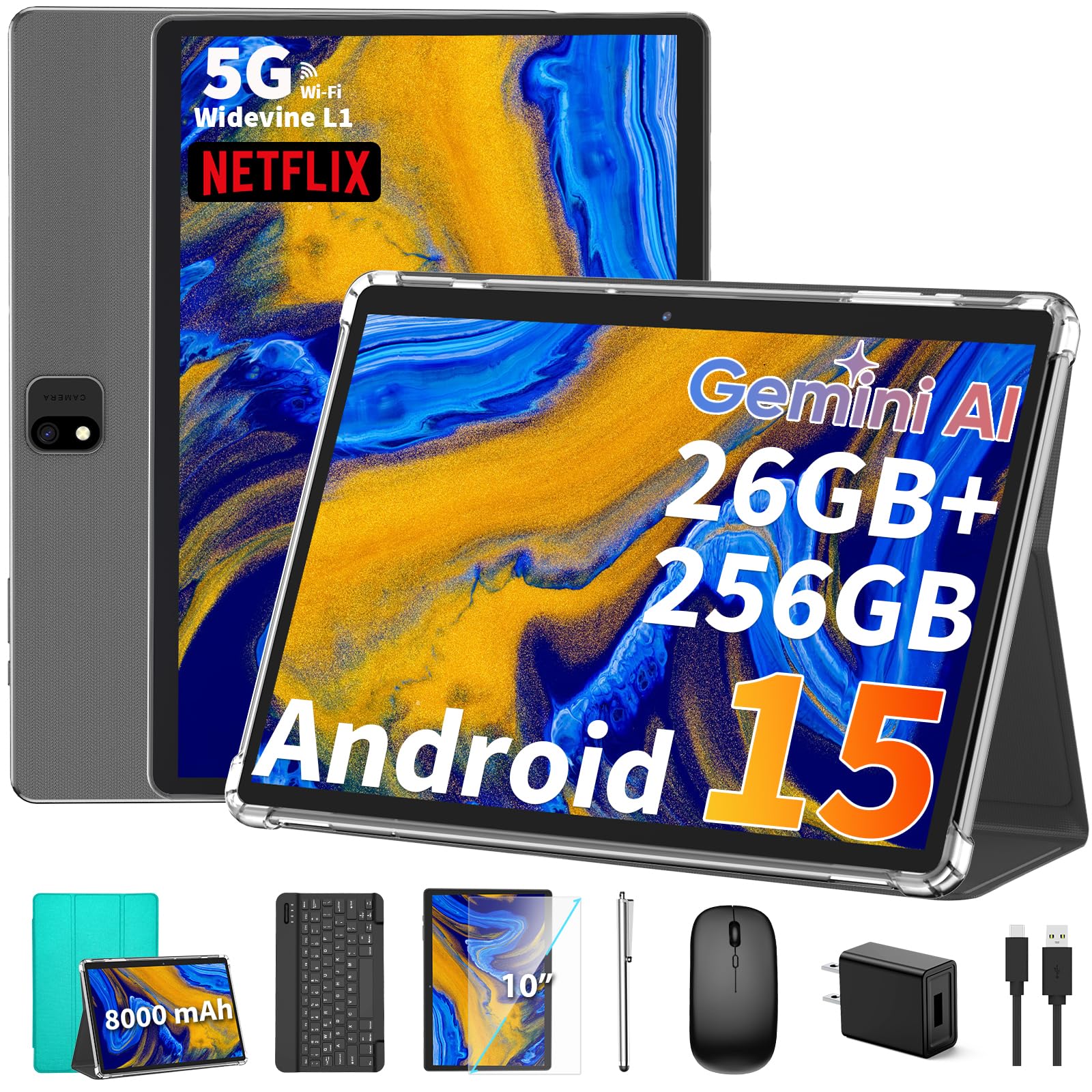 【blacklagoon.r.2027】 Android 15 10インチ Amazon.com : 2025 Android 15 Tablet with Keyboard, 26GB(6+20)RAM+