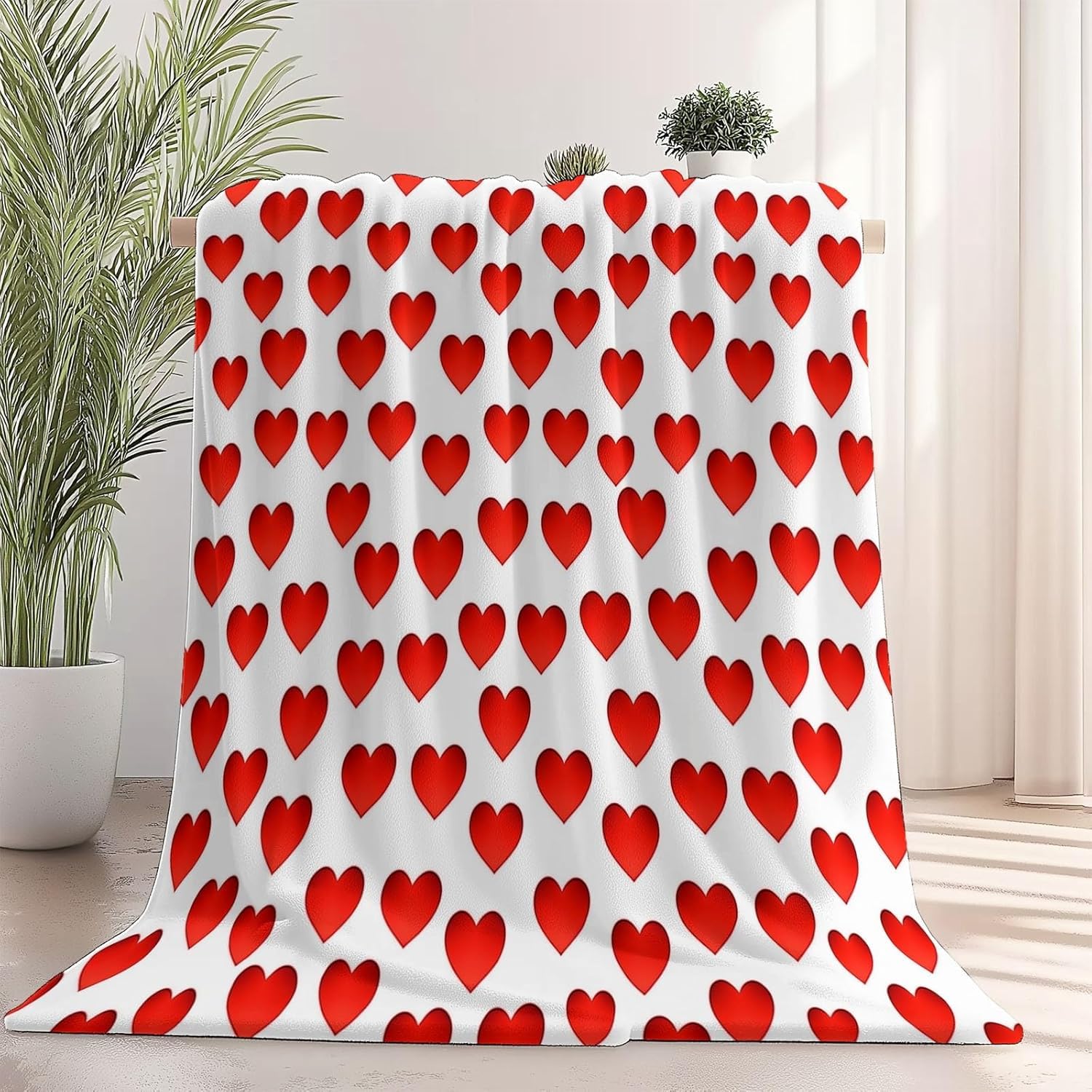 Couverture Polaire 180x200 cm Cœur Rouge en Flanelle Lit 2 Personnes A-5878