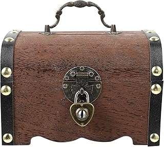 FAVOMOTO Kids Lock Box Treasure Box for Classroom Treasure Chest Storage Box Wooden Retro Piggy Bank Small, Coin Box Money Case Safe Money Box, Birthday Gifts for Kids Adult Handmade Vintage Design