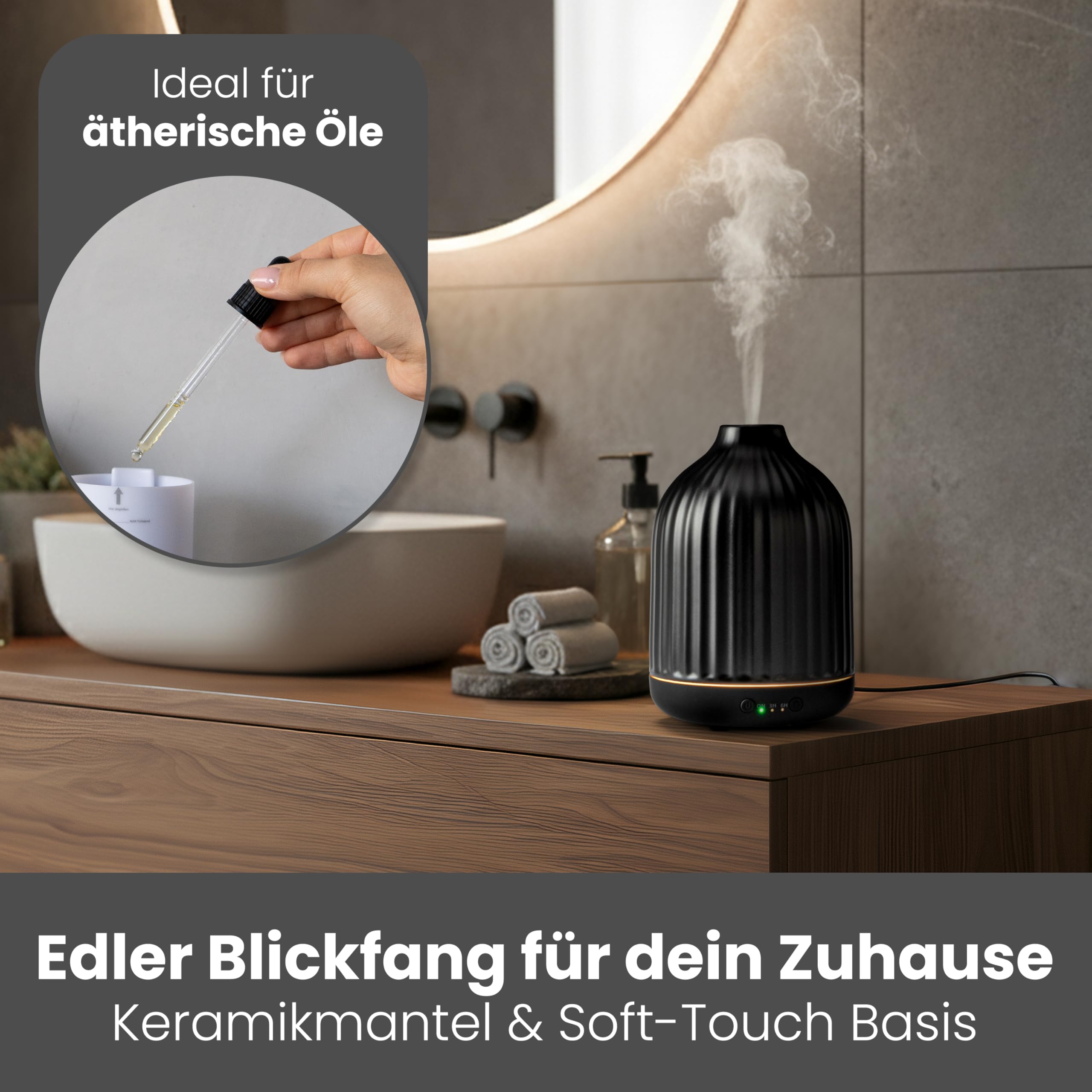 MALMØ Diffuser (250ml) aus Keramik - Aroma Diffuser für ein angenehmes Raumklima - Diffuser für Ätherische Öle - Duftöl Defuser für Aromatherapie