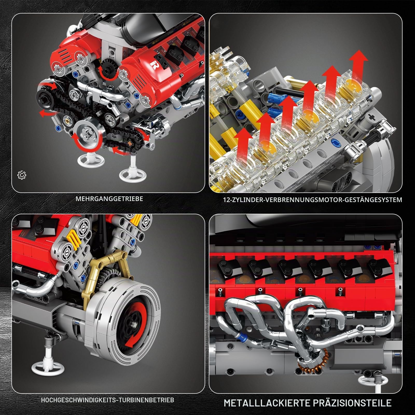 V12 Motor Bausatz für Erwachsene, 65° V-Winkel Motorisiertes Funktionierendes Modellbausatz Motor, Mechanisches Technik Konstruktionsspielzeug zur Ausstellung, Geschenk für Auto-Enthusiasten