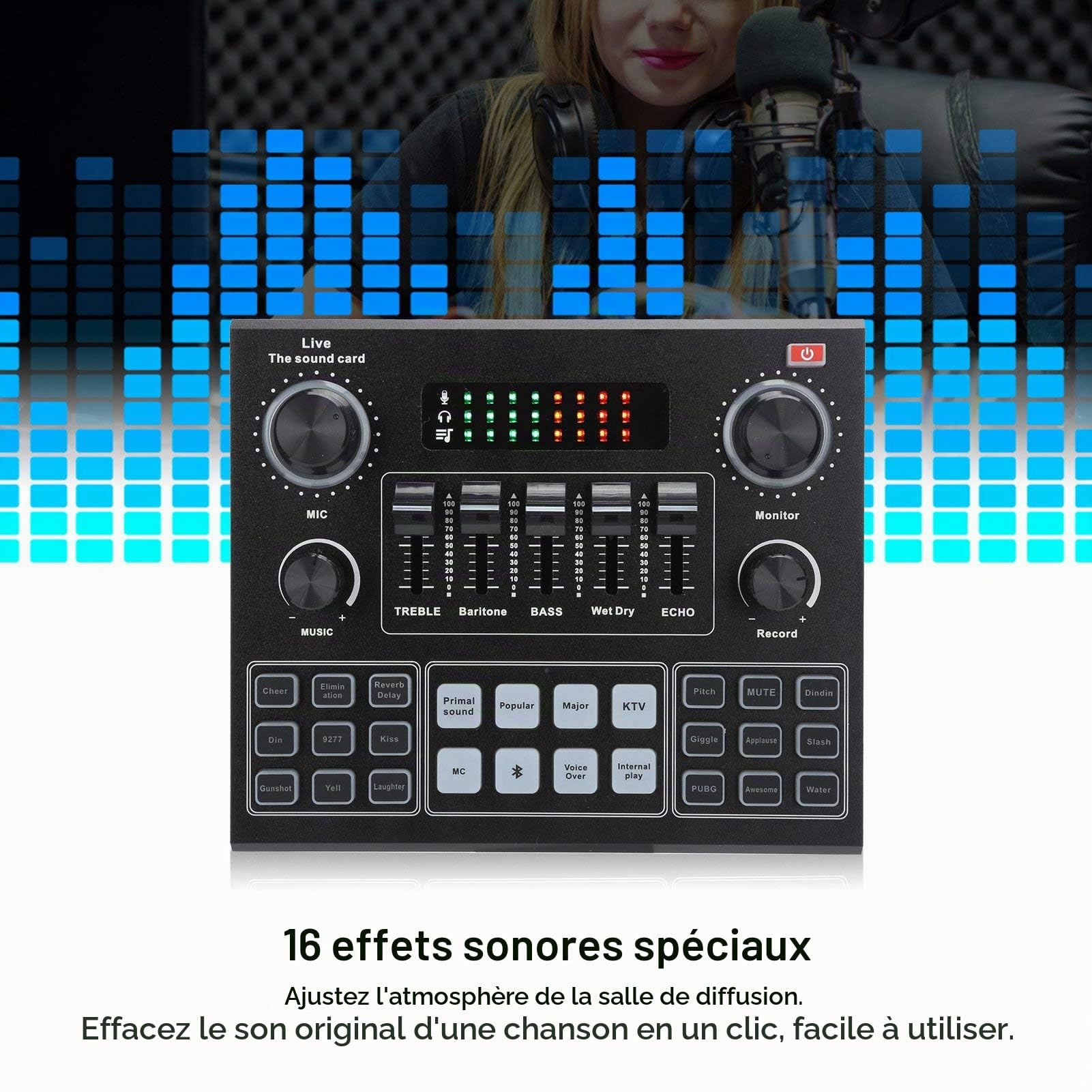 Tonysa Carte Son Bluetooth V9, mélangeur Audio stéréo, mélangeur de Son Externe, changeur de Voix Universel, Carte Son givrée pour Jeux informatiques, téléphones Portables