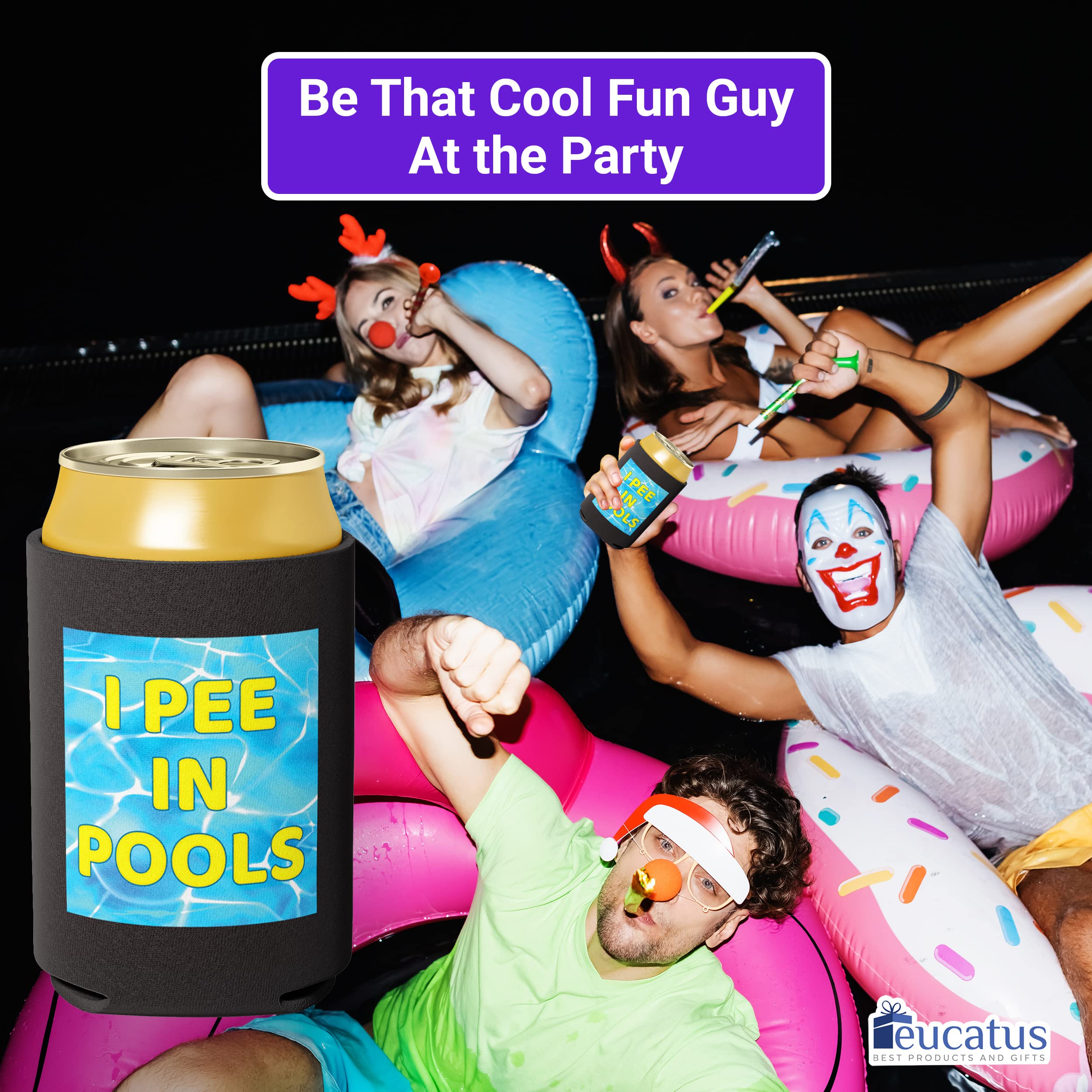 Super Fun, Durable Can Coolie 12 oz. Funny I Pee in Pools Soda Pop Cooler Sleeve, Collapsible Beer Bottle Holder, Insulated Drink Cup Wrap, Neoprene Gag Gift, Stocking Stuffer or Party Favor Present
