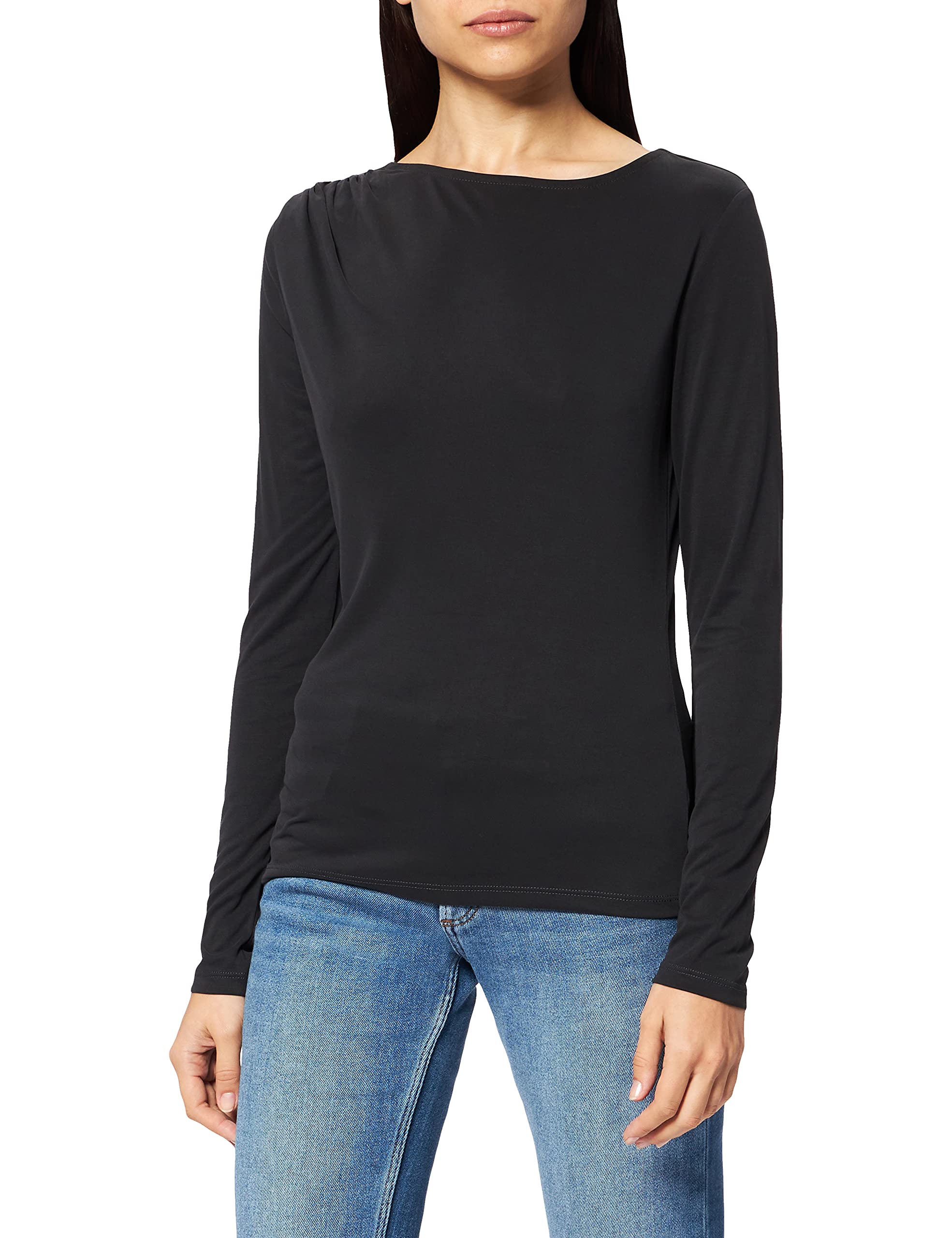 NA-KD Women's Draped Long Sleeve Top Shirt, Black, Small