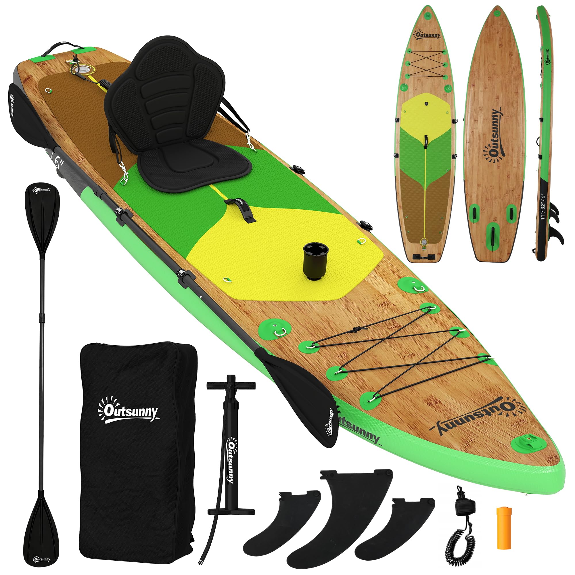 Outsunny Tabla Paddle Surf Hinchable con Accesorios, 335 cm, Remo Convertible, Asiento, Aletas, Stand Up Paddle Board con Superficie Antideslizante, Bomba, Mochila y Funda, Carga 180 kg, para Adultos