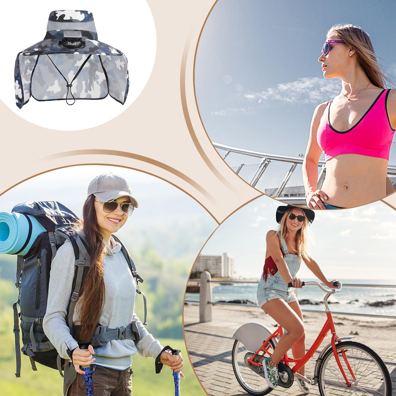 Gorro de ventilador con energía solar, construcción de nailon transpirable, ventiladores de refrigeración extraíbles, sombreros de pesca, gorro de refrigeración para exteriores, con capa de cuello