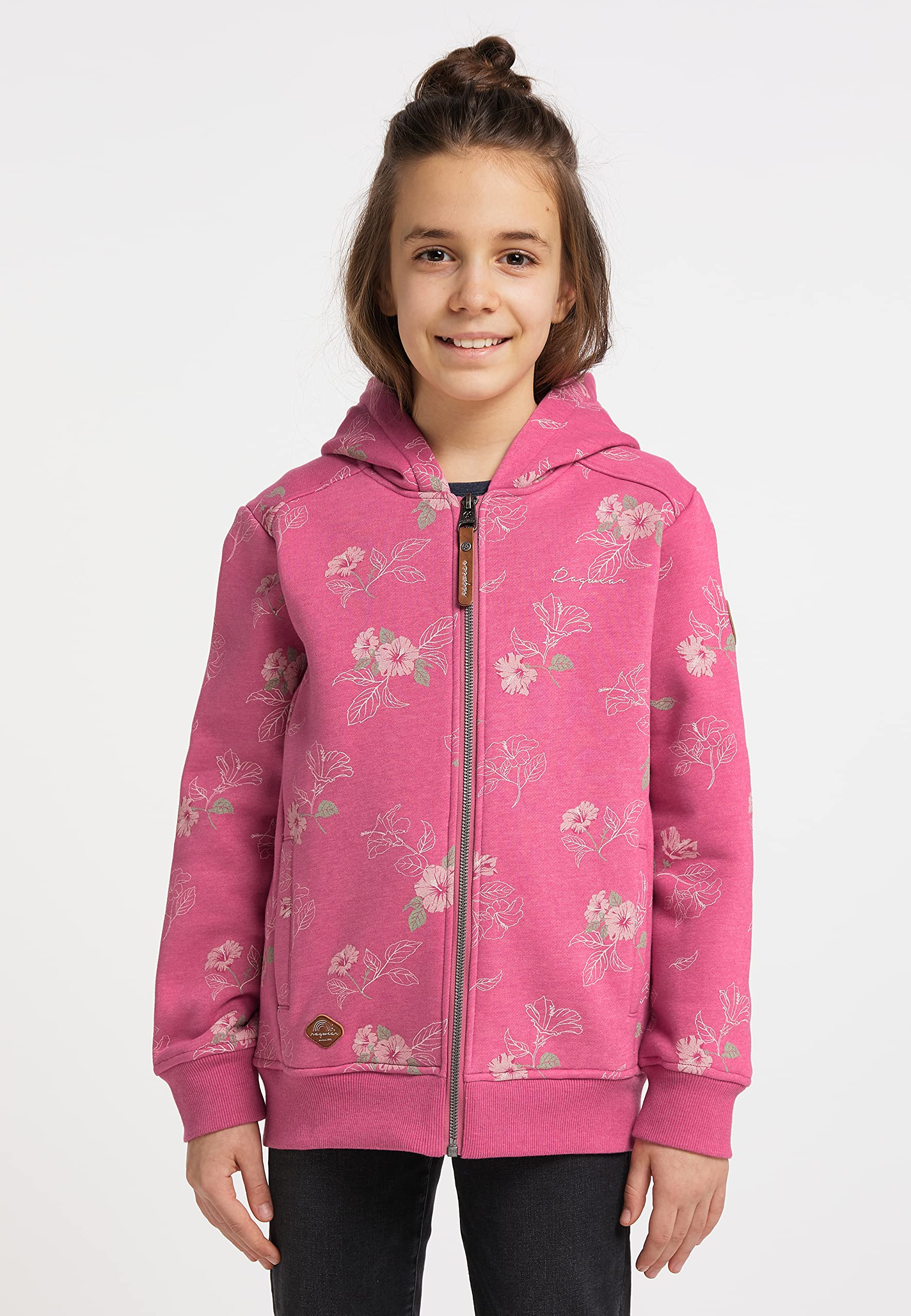 Ragwear Mädchen Übergangsjacke THEA Flowers – Sweatjacke mit Blumenmuster, Kapuze & Reißverschluss – Leichte Kinder Jacke für Frühling & Herbst – Bequem & stylisch