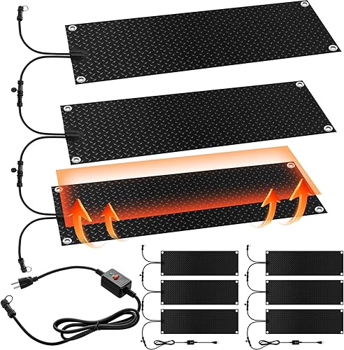 Miniatura 7 de Timgle 6 tapetes para derretir nieve, 10 x 30 pulgadas, tapete térmico de goma antideslizante con cable de alimentación, almohadilla térmica de