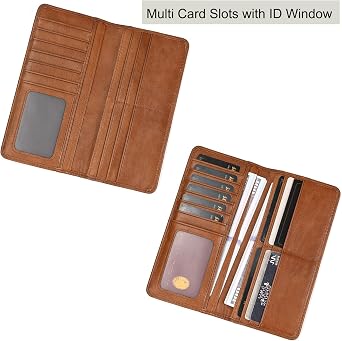 LUUFAN Men's Genuine Leather Long Wallet with Zipper Pocket Vintage Bifold Checkbook Purse